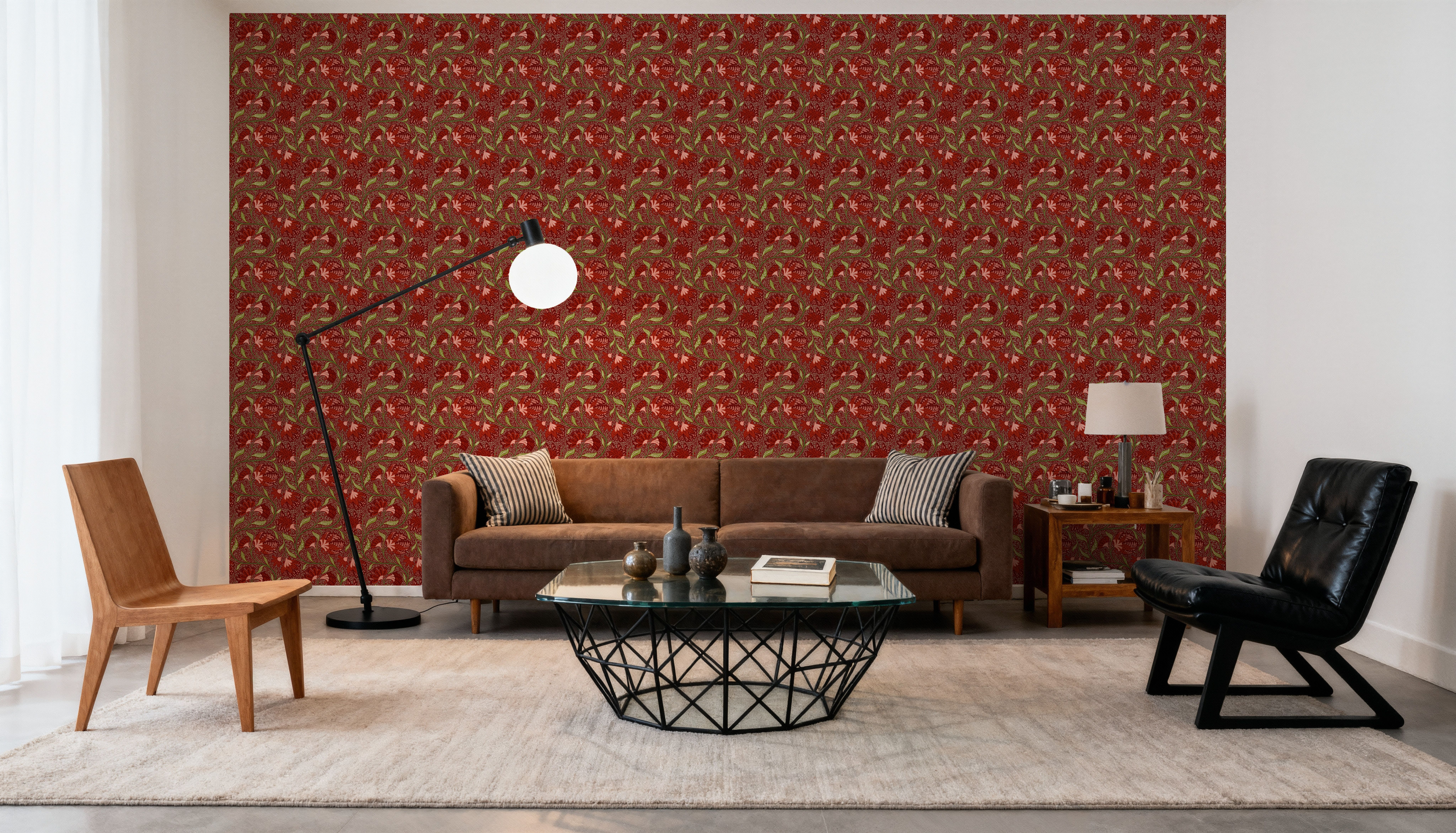 Indial Floral, Vermilion on Maroon