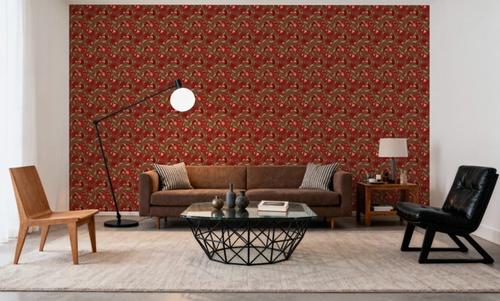 Indial Floral, Vermilion on Maroon