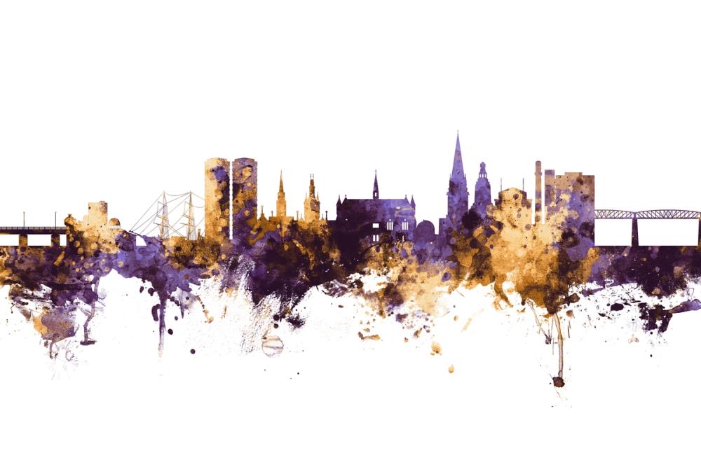 Dundee Scotland Skyline Purple & Gold