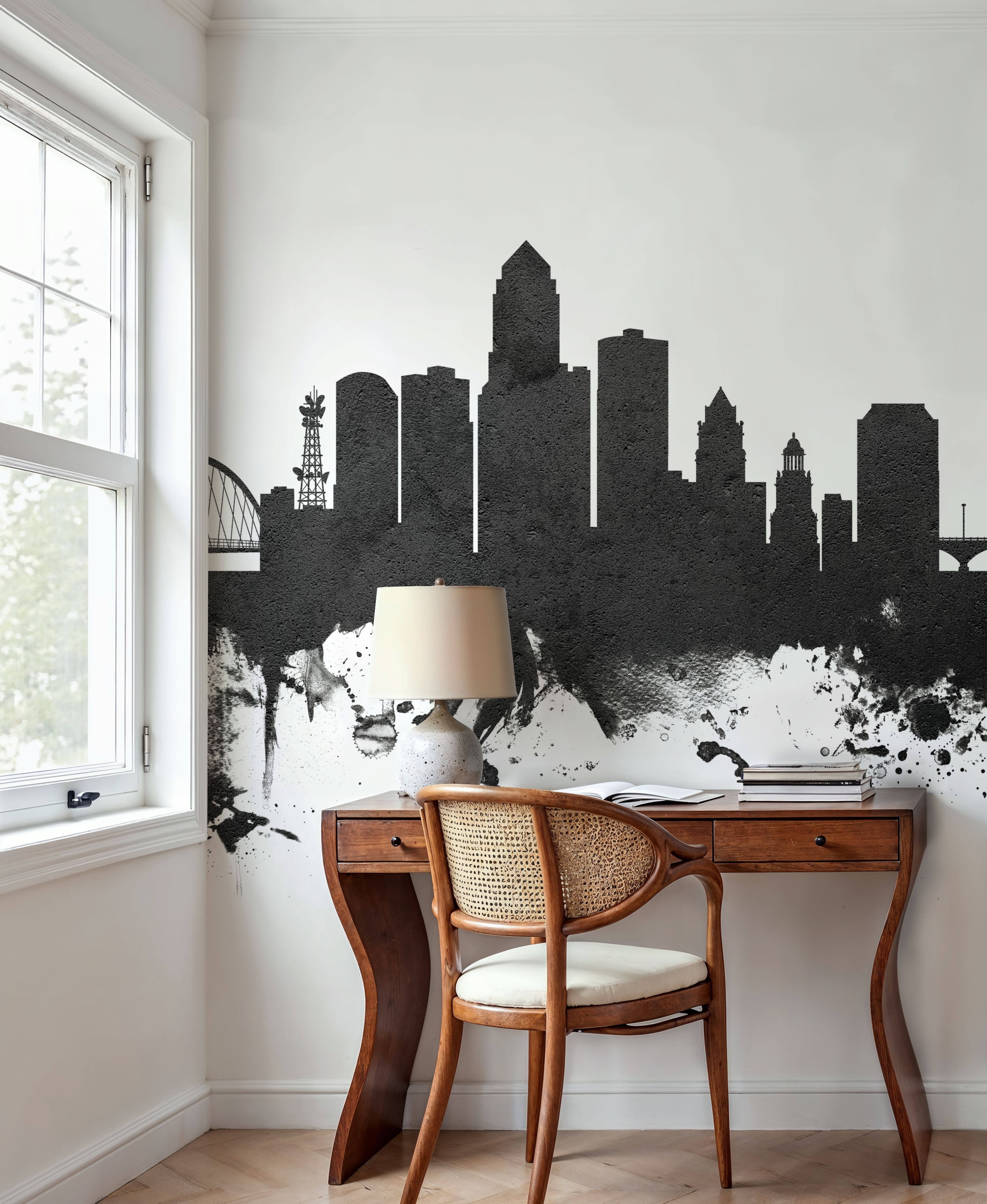 Des Moines Iowa Skyline Black & White