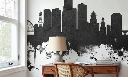Des Moines Iowa Skyline Black & White