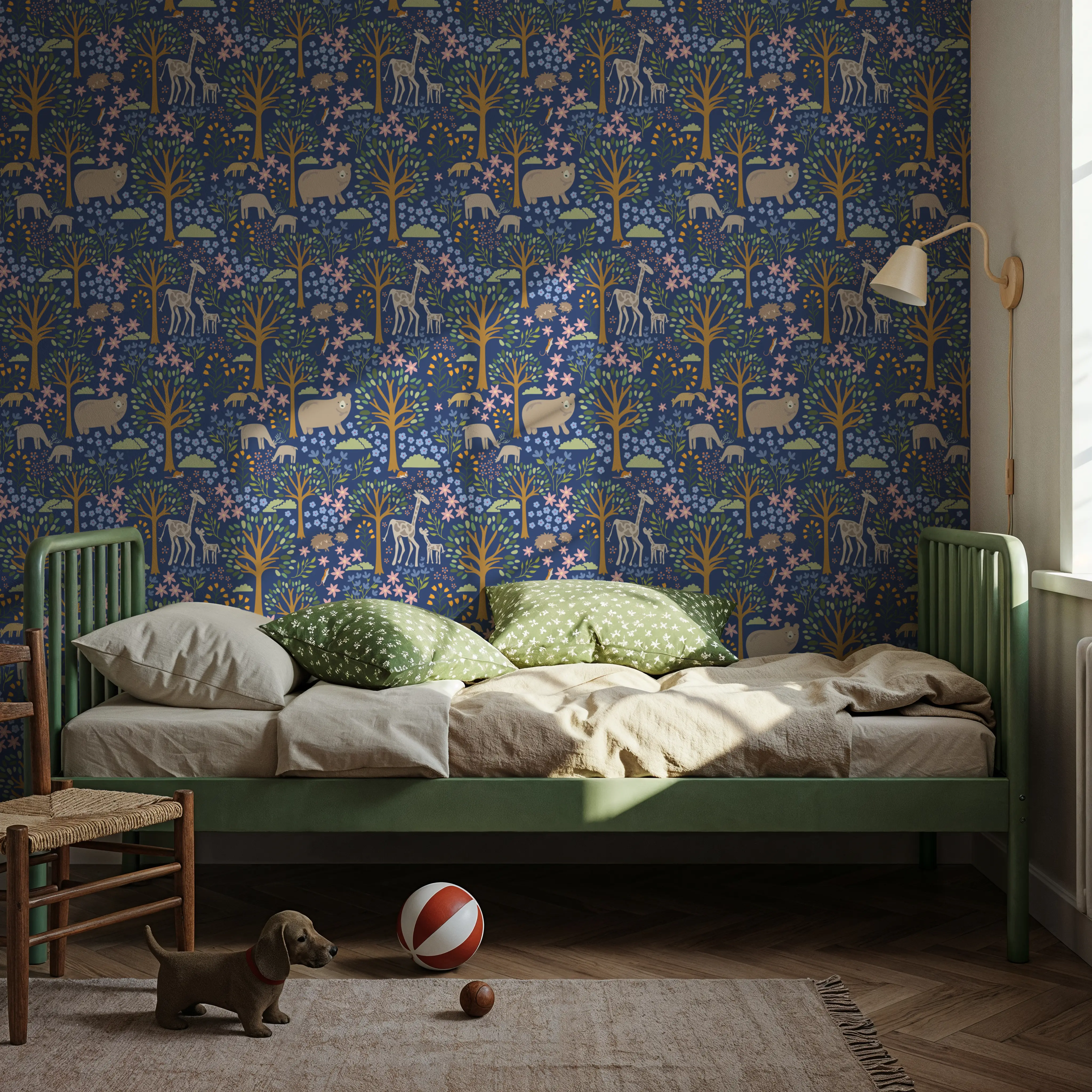 Wallpaper - Forest Surprise, Blueberry - Floral Forest - Blue - Kids' Room - Wallism UK - Peel & Stick or Paste-the-Wall