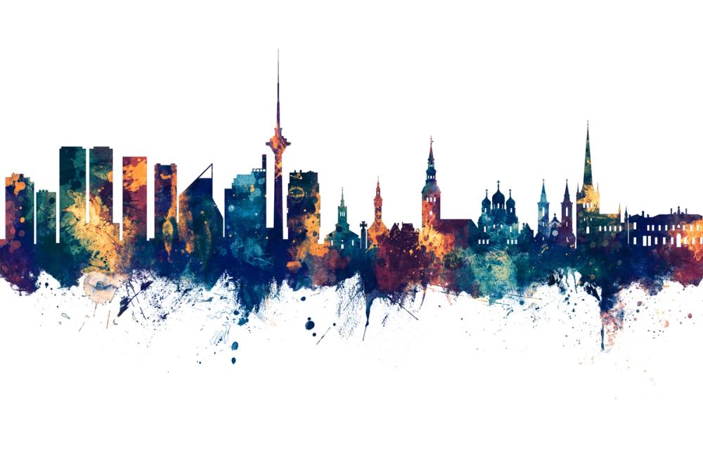 Tallinn Estonia Skyline Blue & Bronze