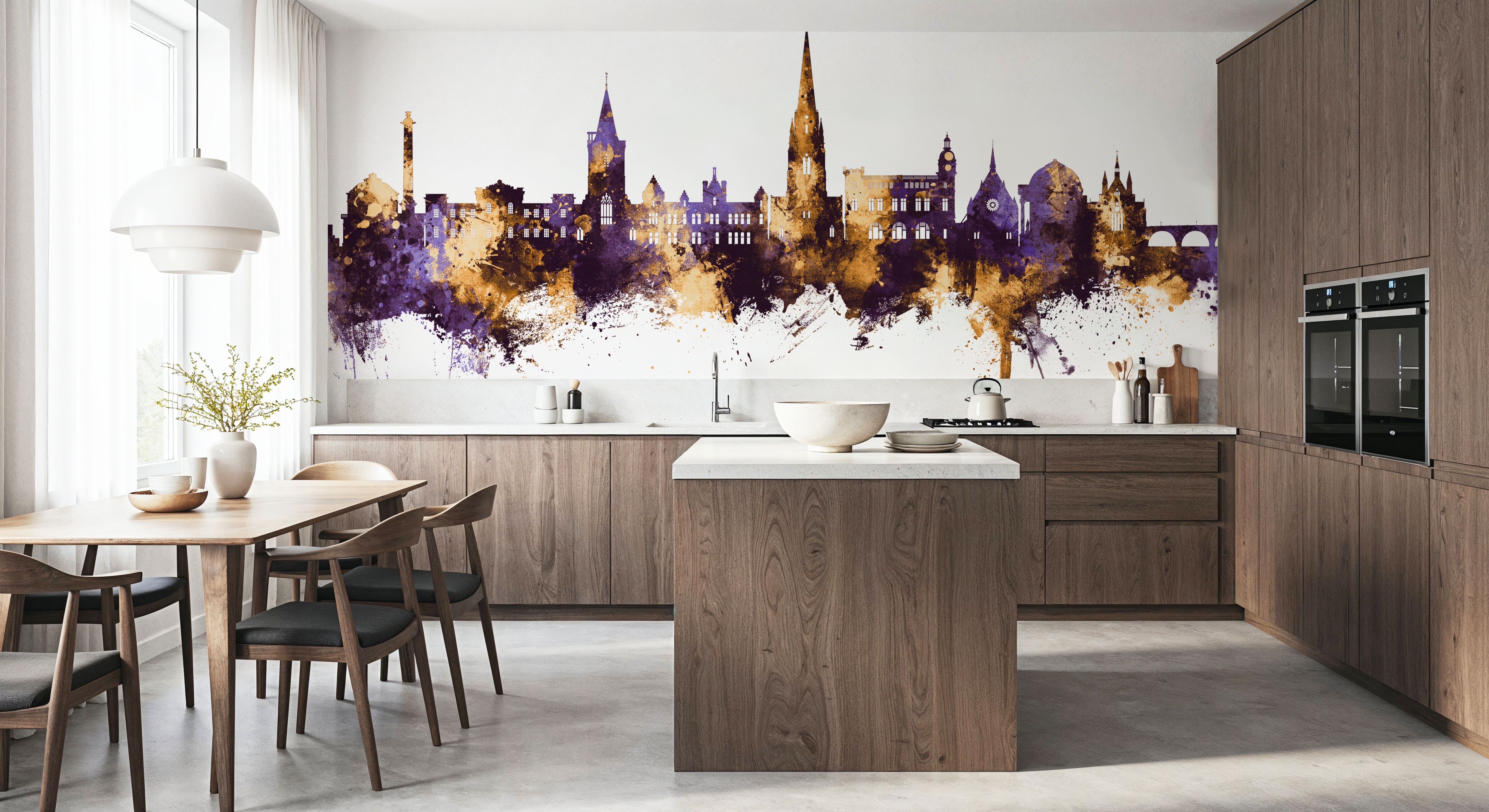 Perth Scotland Skyline Purple & Gold, Wallpaper