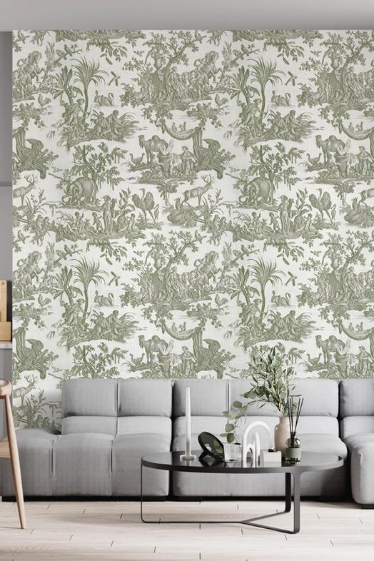 Patinated Linen Toile de Jouy, Olive