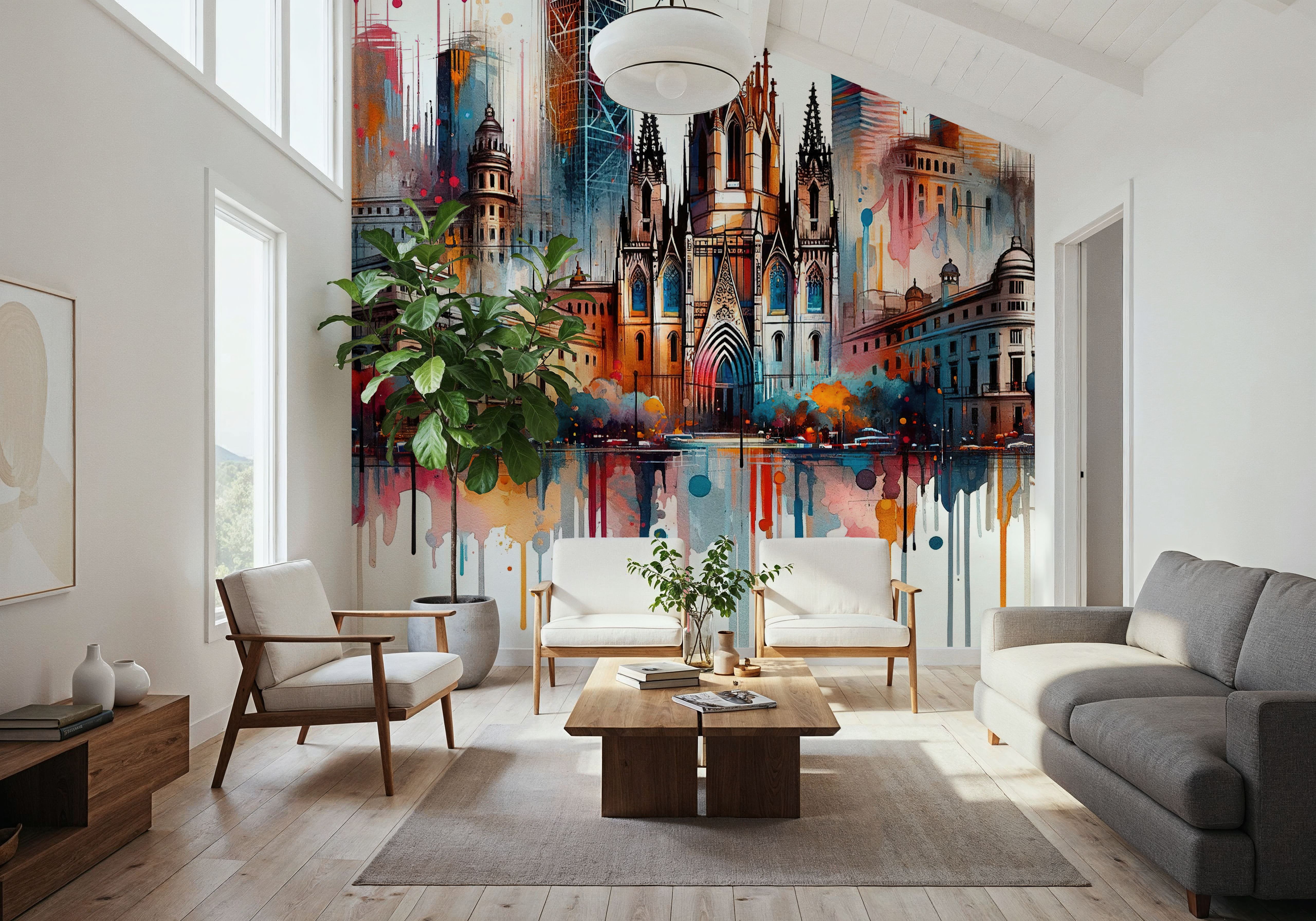 Watercolor Skyline Barcelona II