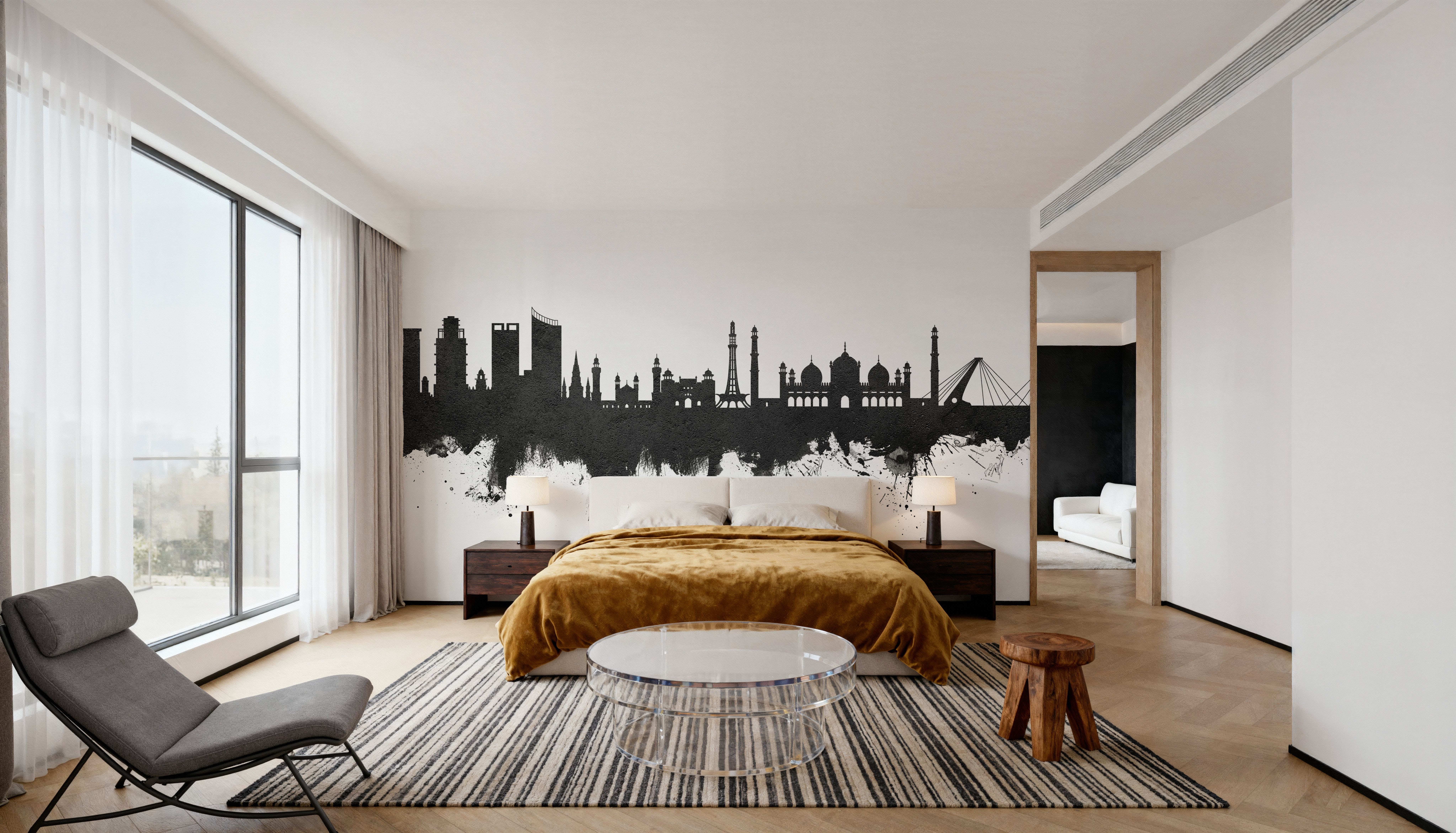 Lahore Pakistan Skyline Black & White