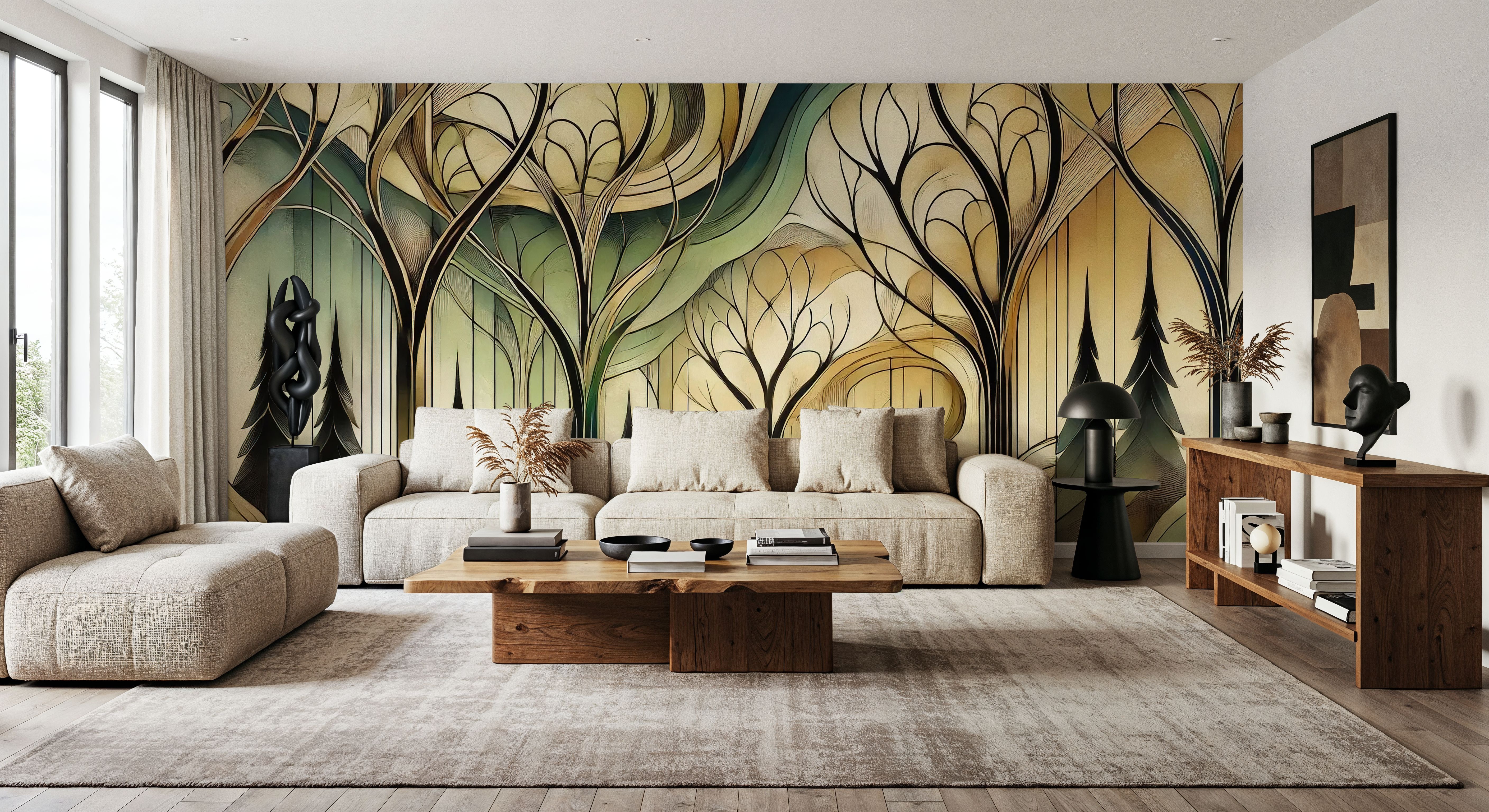 Vintage Treescape Essence in Art Deco, Behang