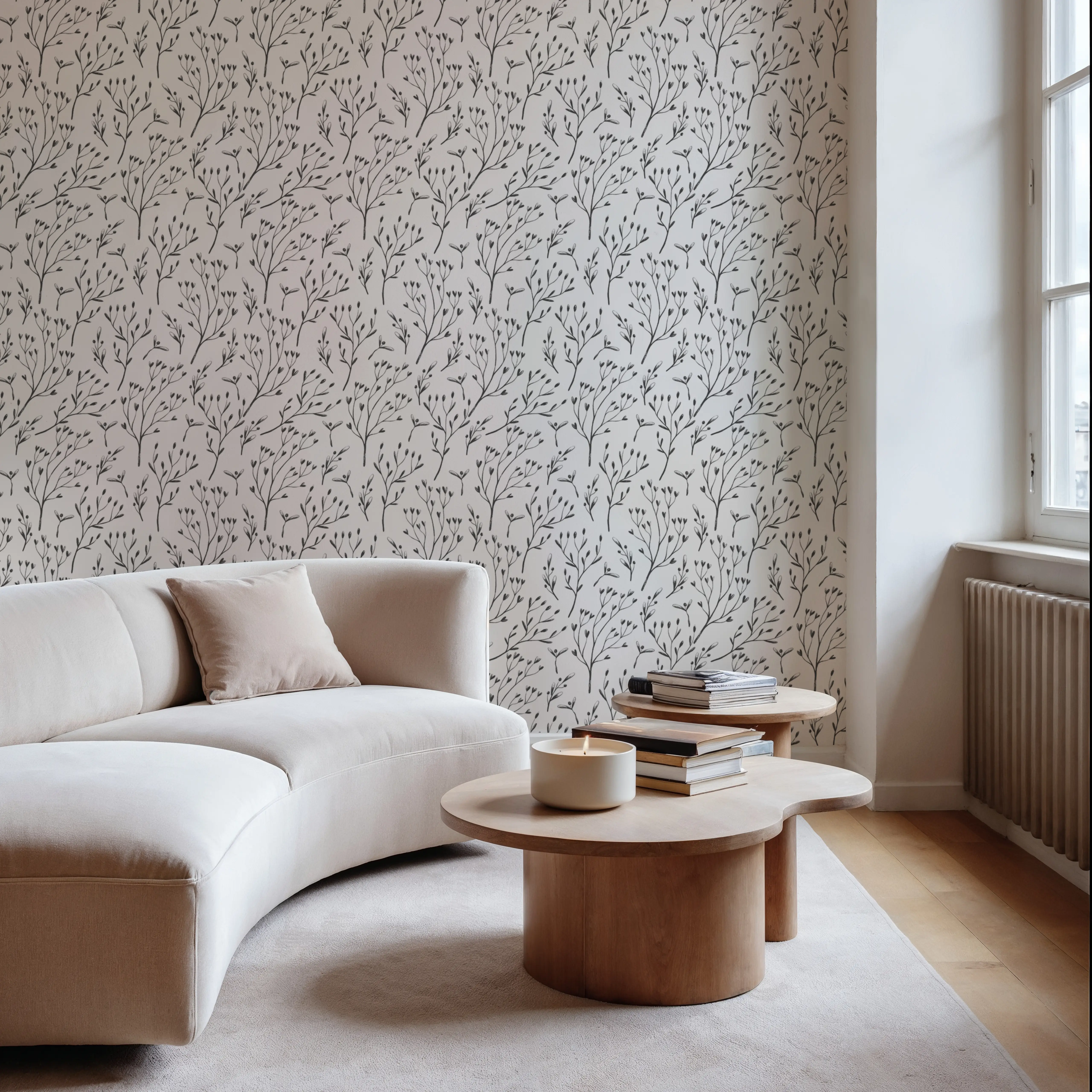 Wallpaper - Staithes - Chintz Nature - Gray - Living room - Wallism UK - Peel & Stick or Paste-the-Wall