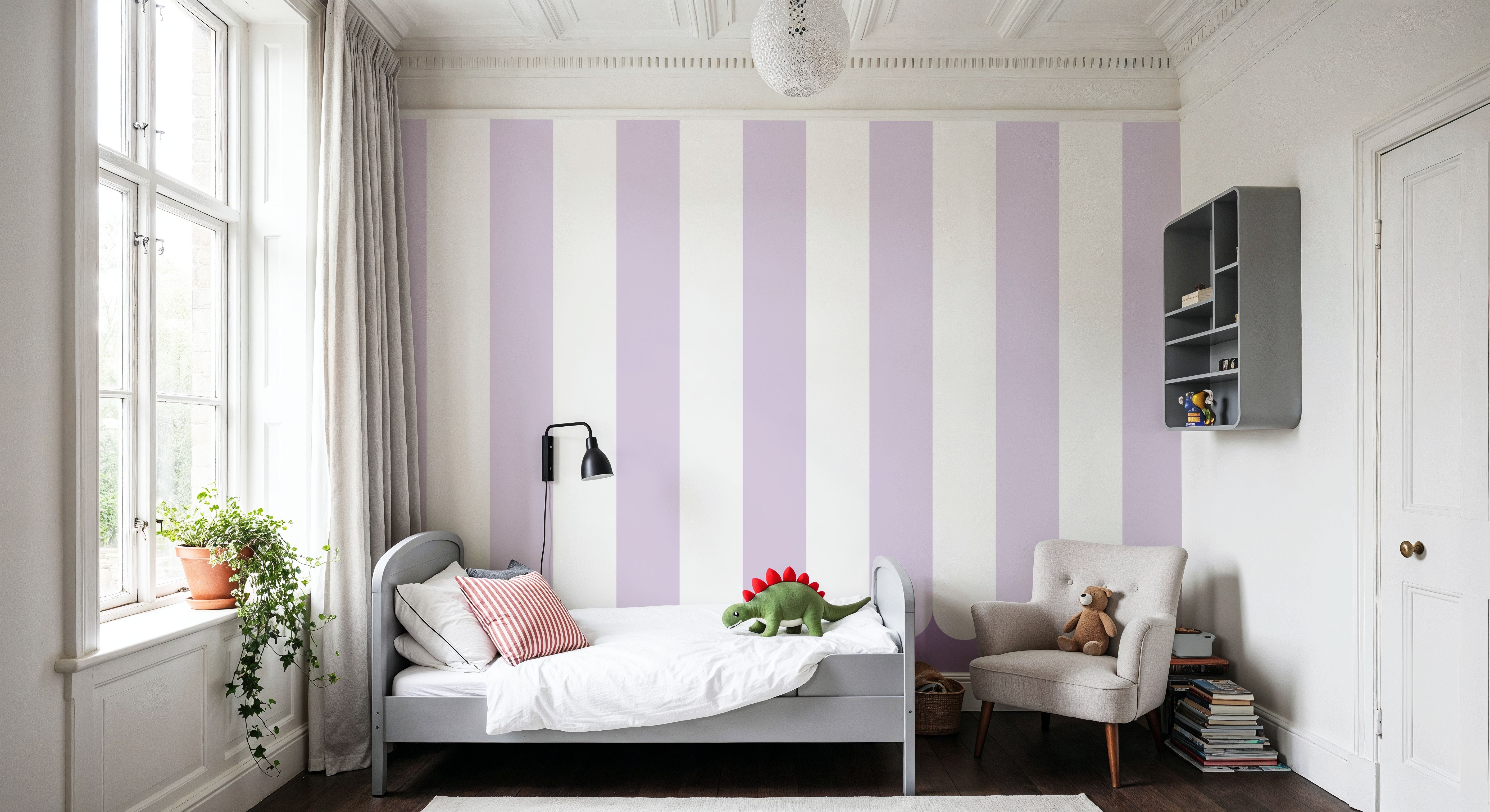 Scalloped Circus Stripes, Lavender, Wallpaper