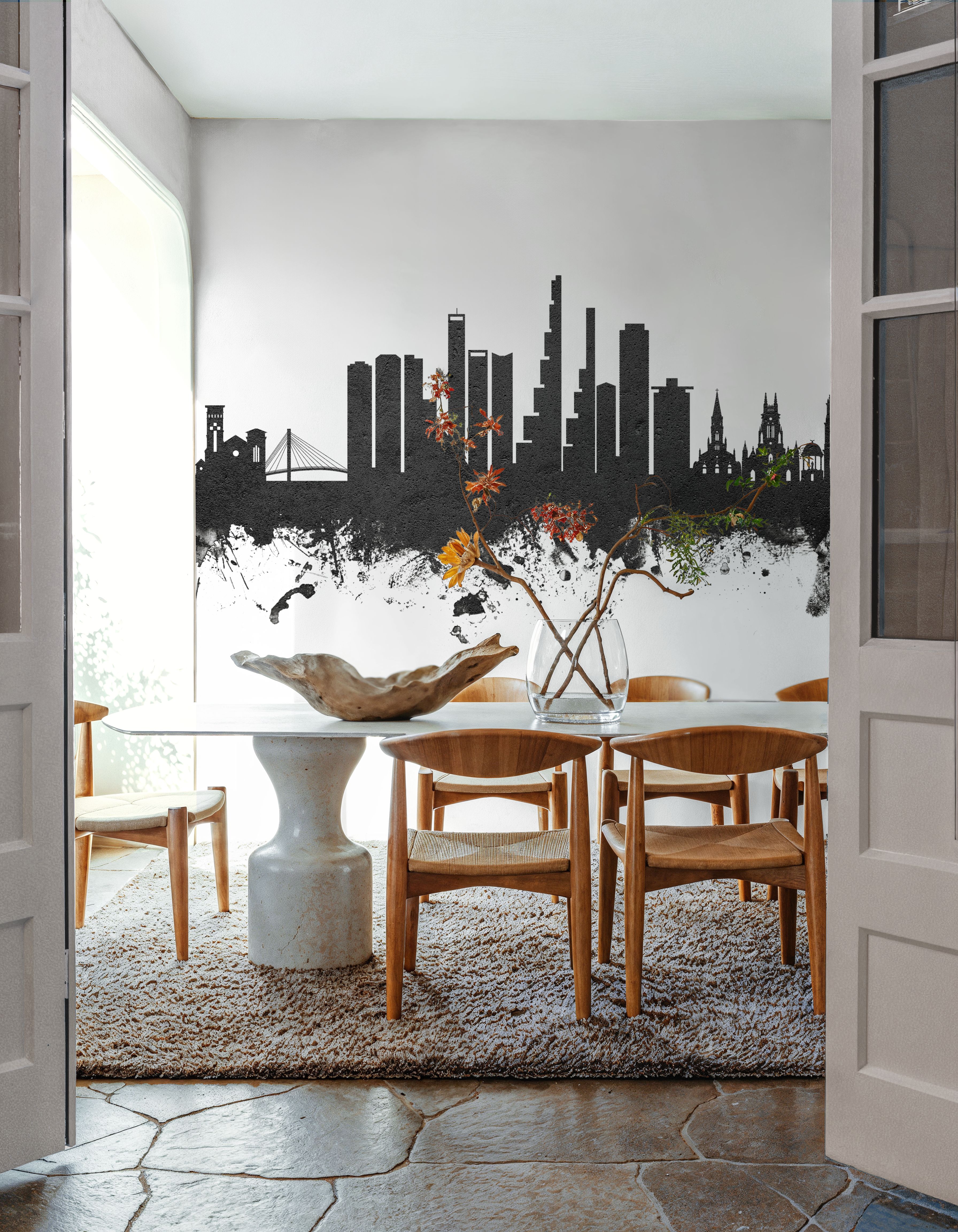 Wall Mural - Bogotá Colombia Skyline Black & White - Hallway staircases - Wallism US - Premium, Textured or Peel & Stick