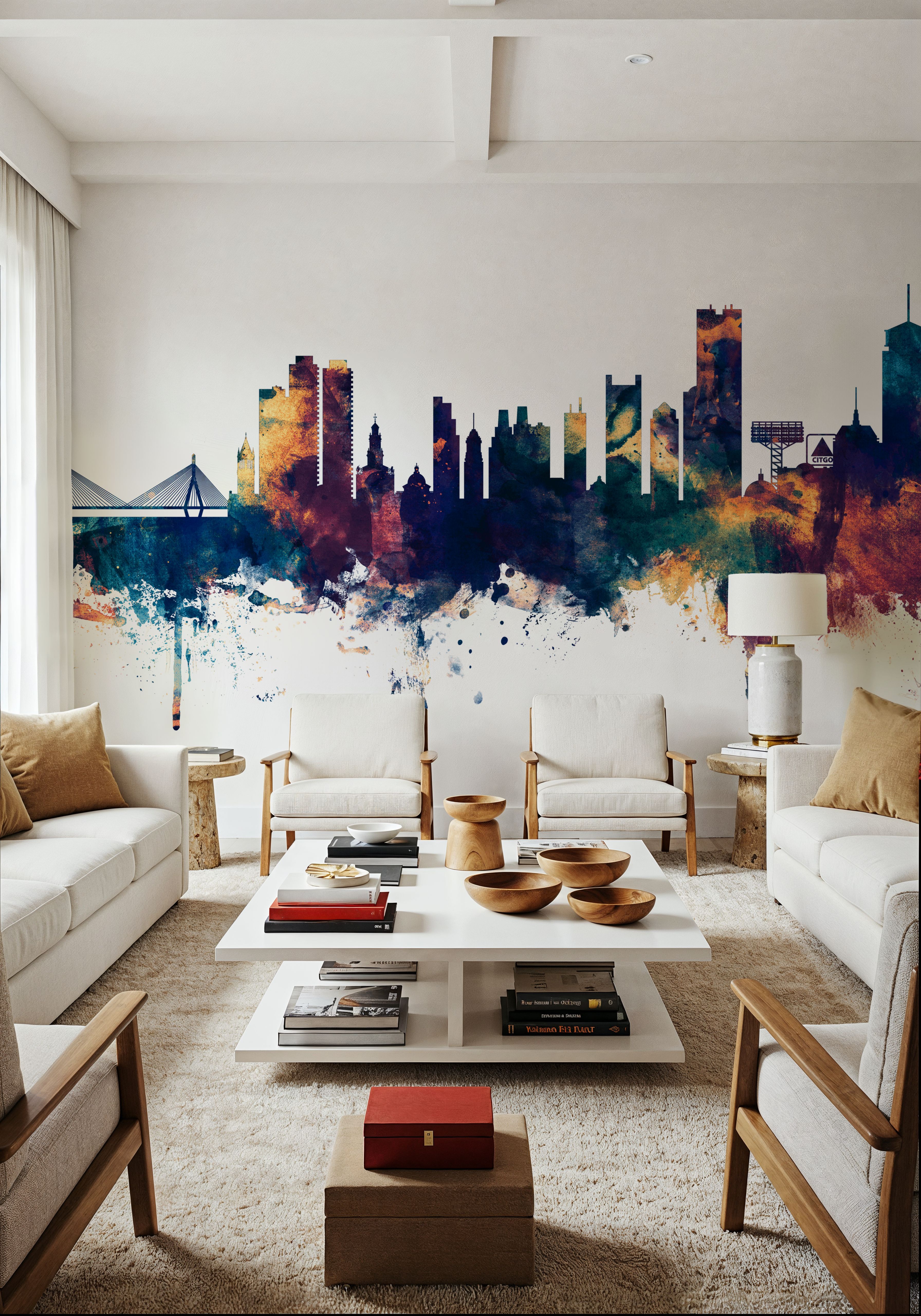 Boston Massachusettes Skyline Blue & Bronze