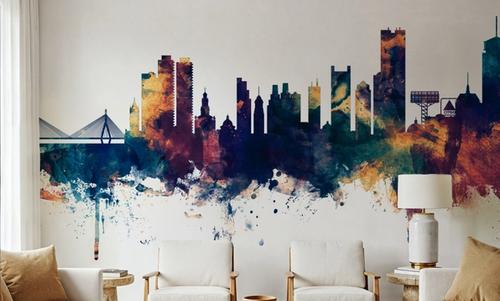 Boston Massachusettes Skyline Blue & Bronze