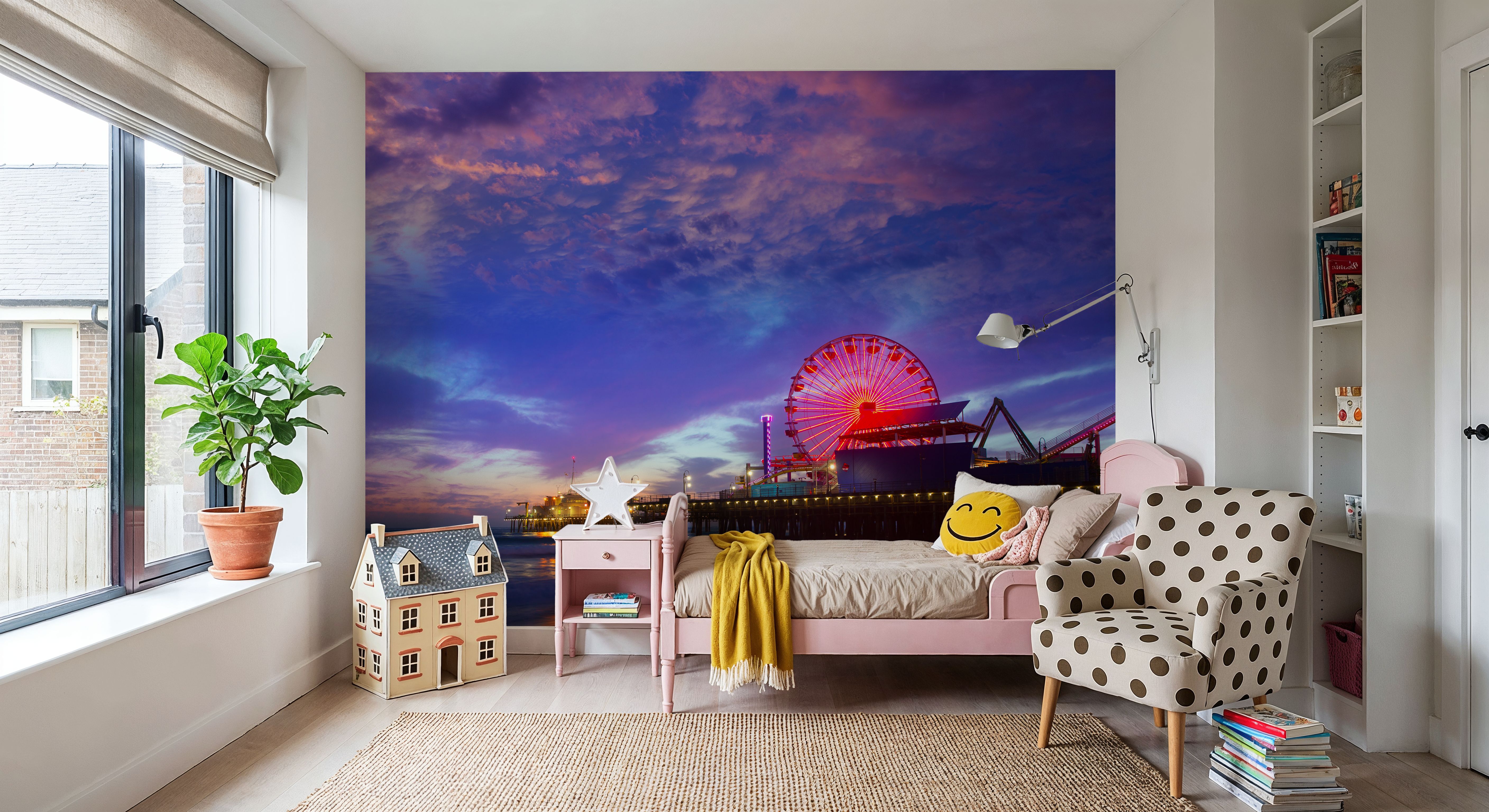 Santa Monica Pier Sunset Cloudy, Wallpaper