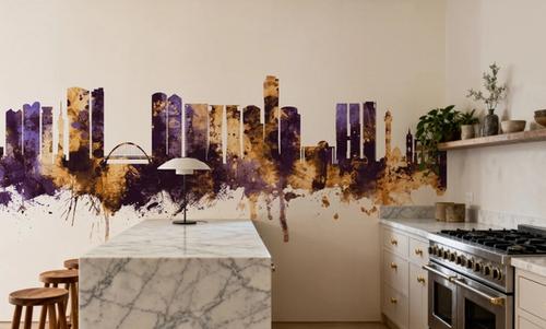 Tel Aviv Skyline Purple & Bronze