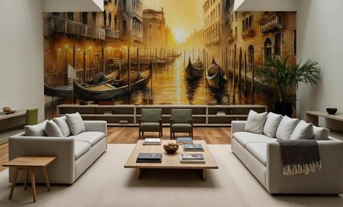 Sunset Over Venetian Canals with Gondolas
