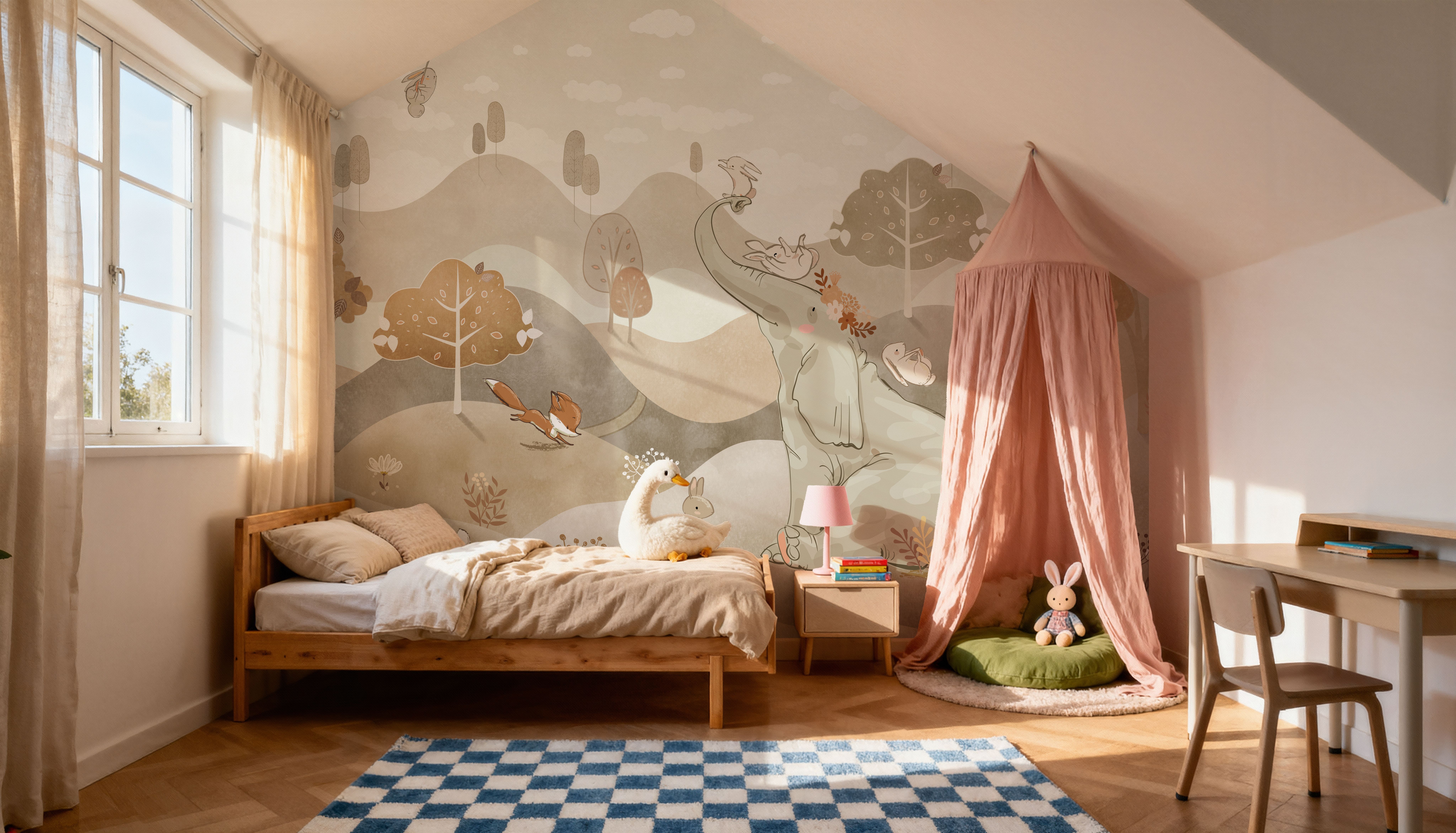 Bunny Friends, Beige, Behang