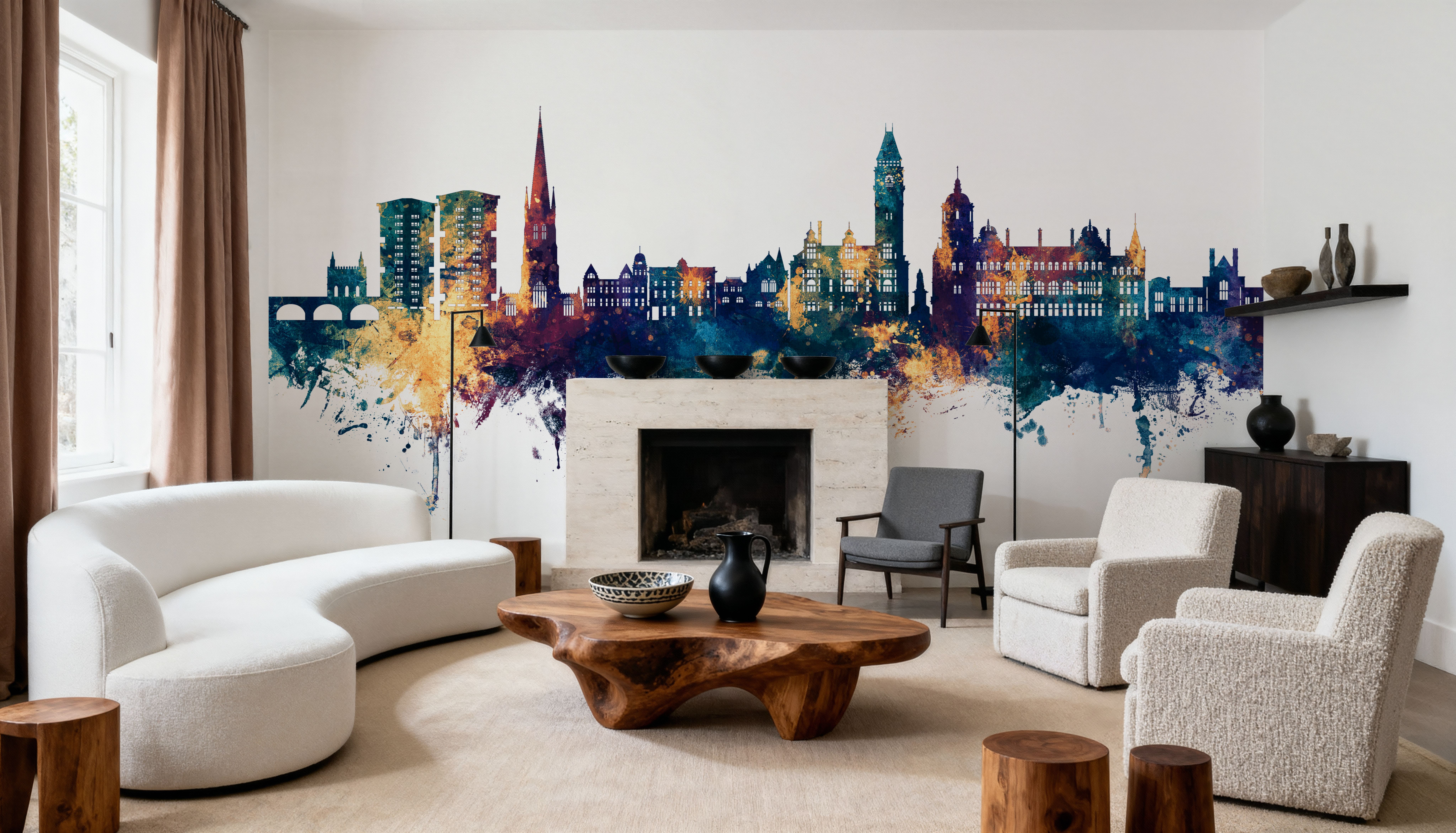 Wakefield England Skyline Blue & Bronze, Wallpaper