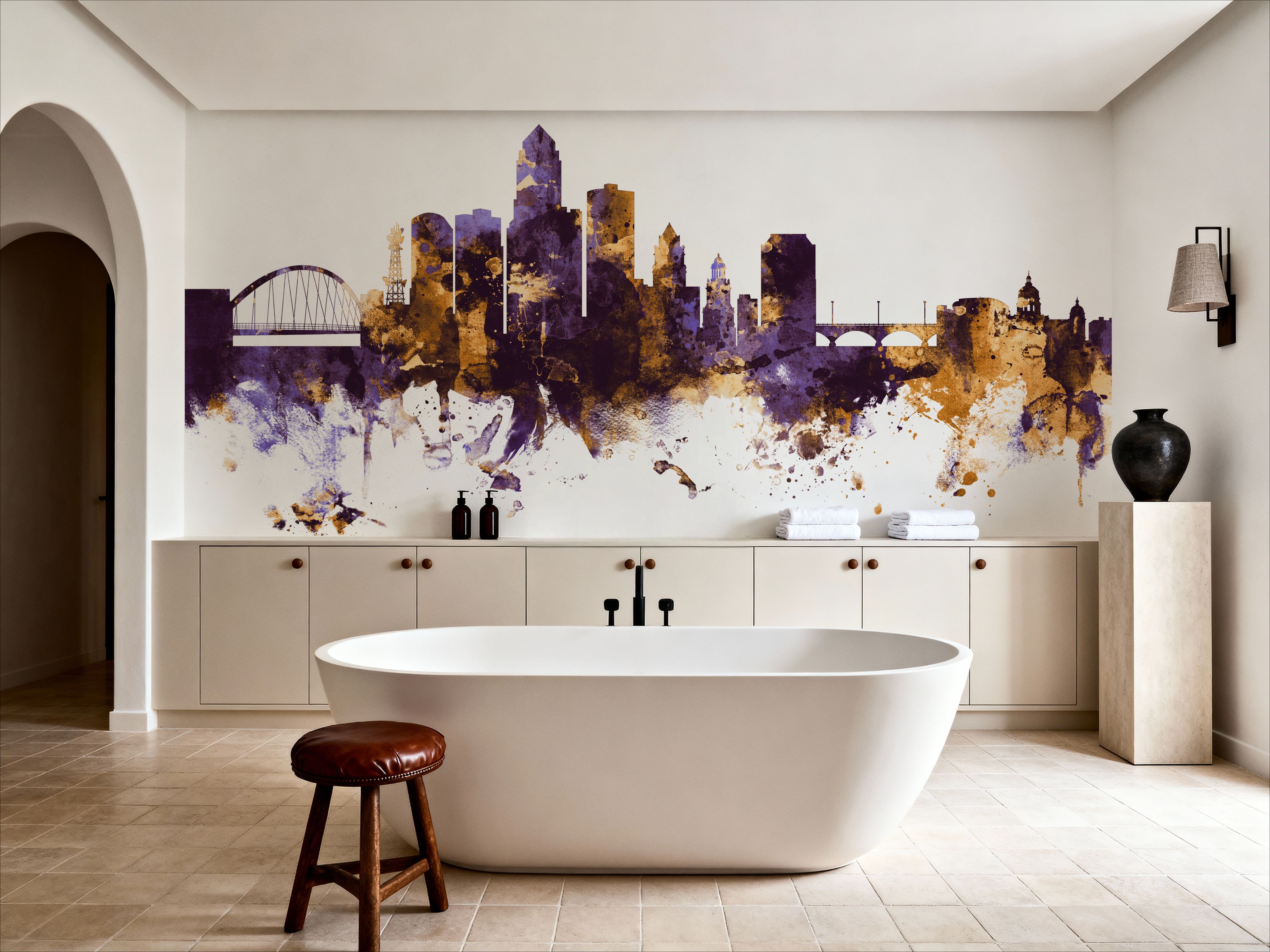 Des Moines Iowa Skyline Purple & Gold