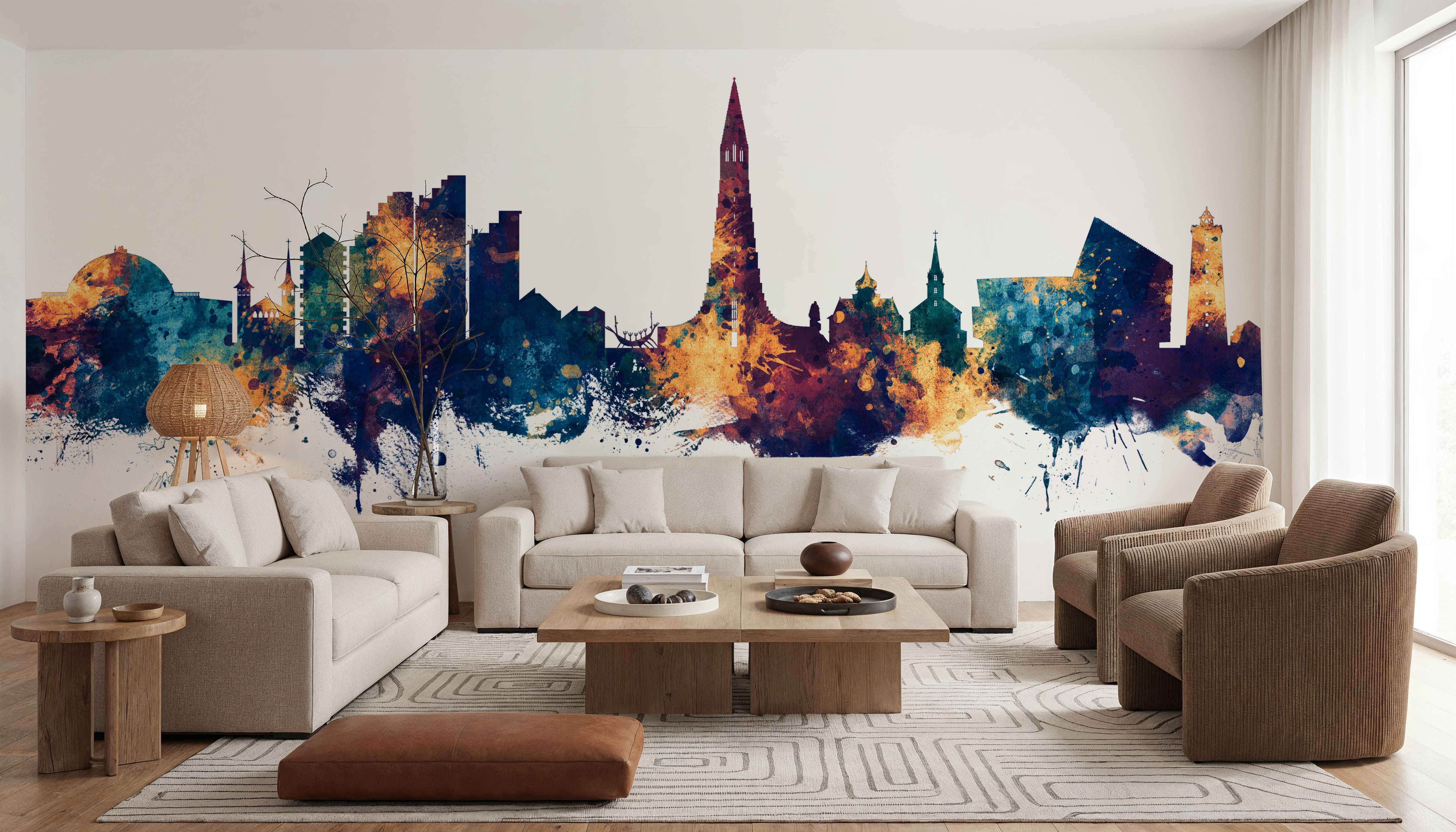 Reykjavík Skyline Blue & Bronze, Wallpaper