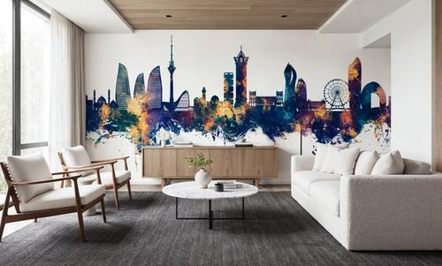 Baku Skyline Blue & Bronze
