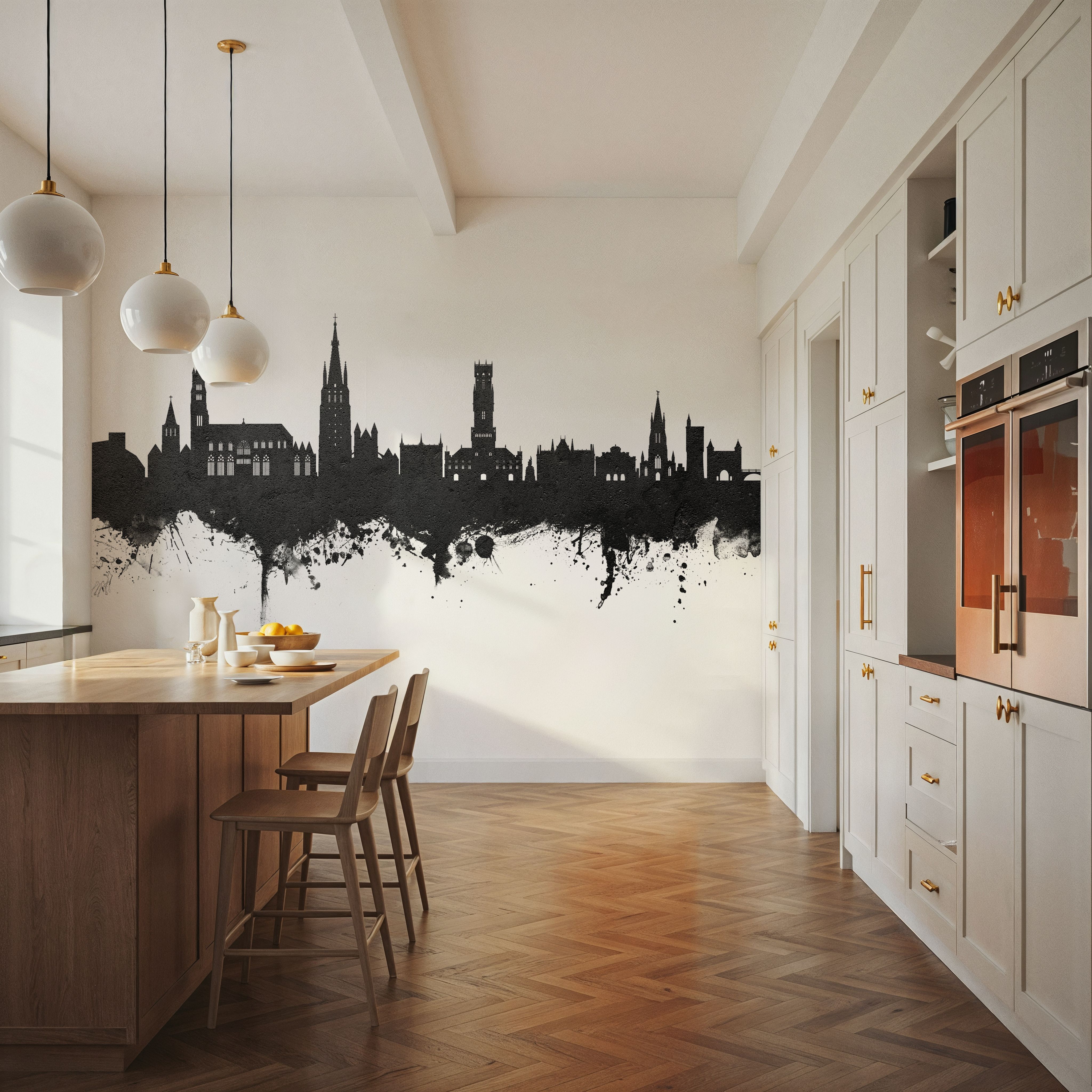 Wall Mural - Bruges Belgium Skyline Black & White - Offices - Wallism US - Premium, Textured or Peel & Stick