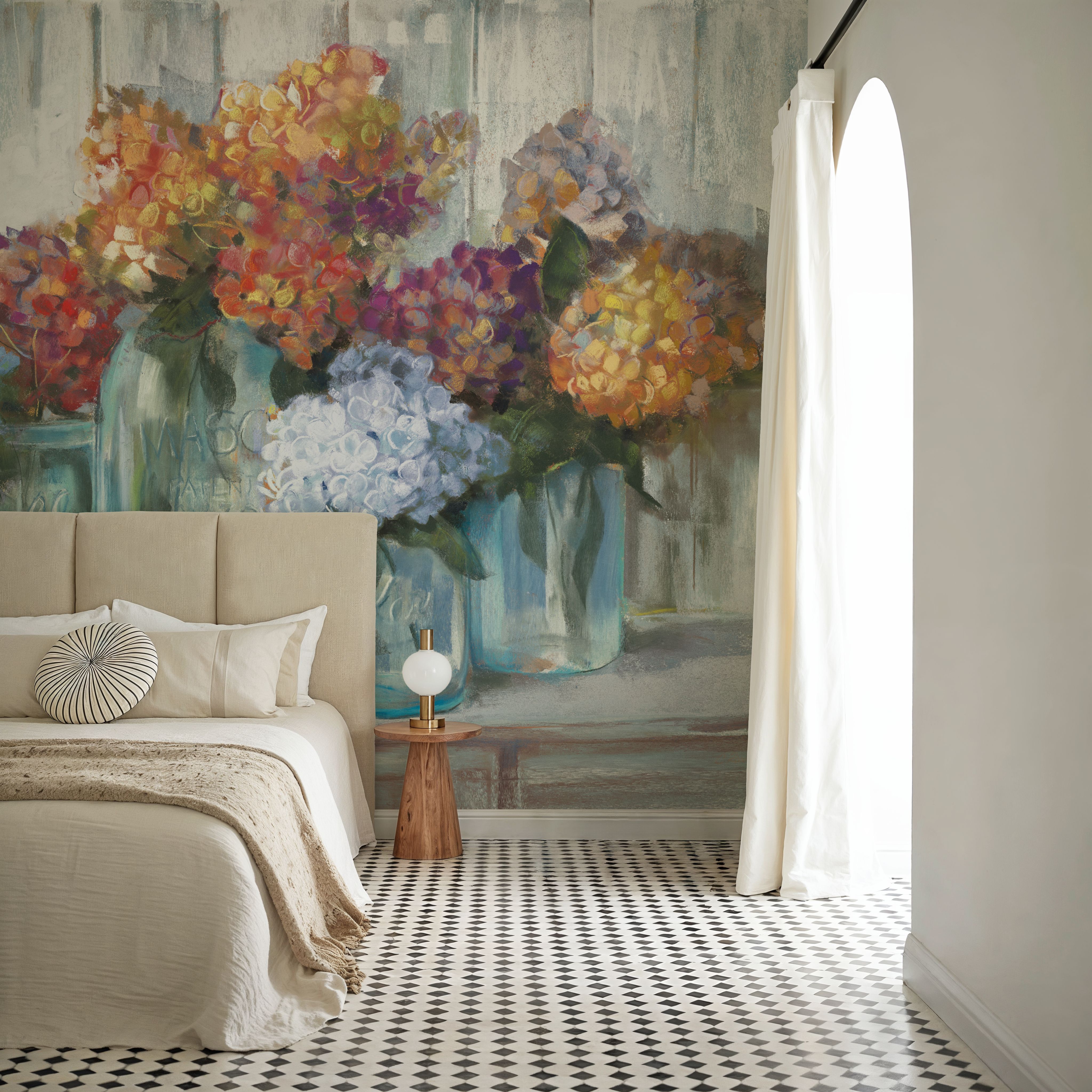 Hydrangeas in Glass Jars Blue