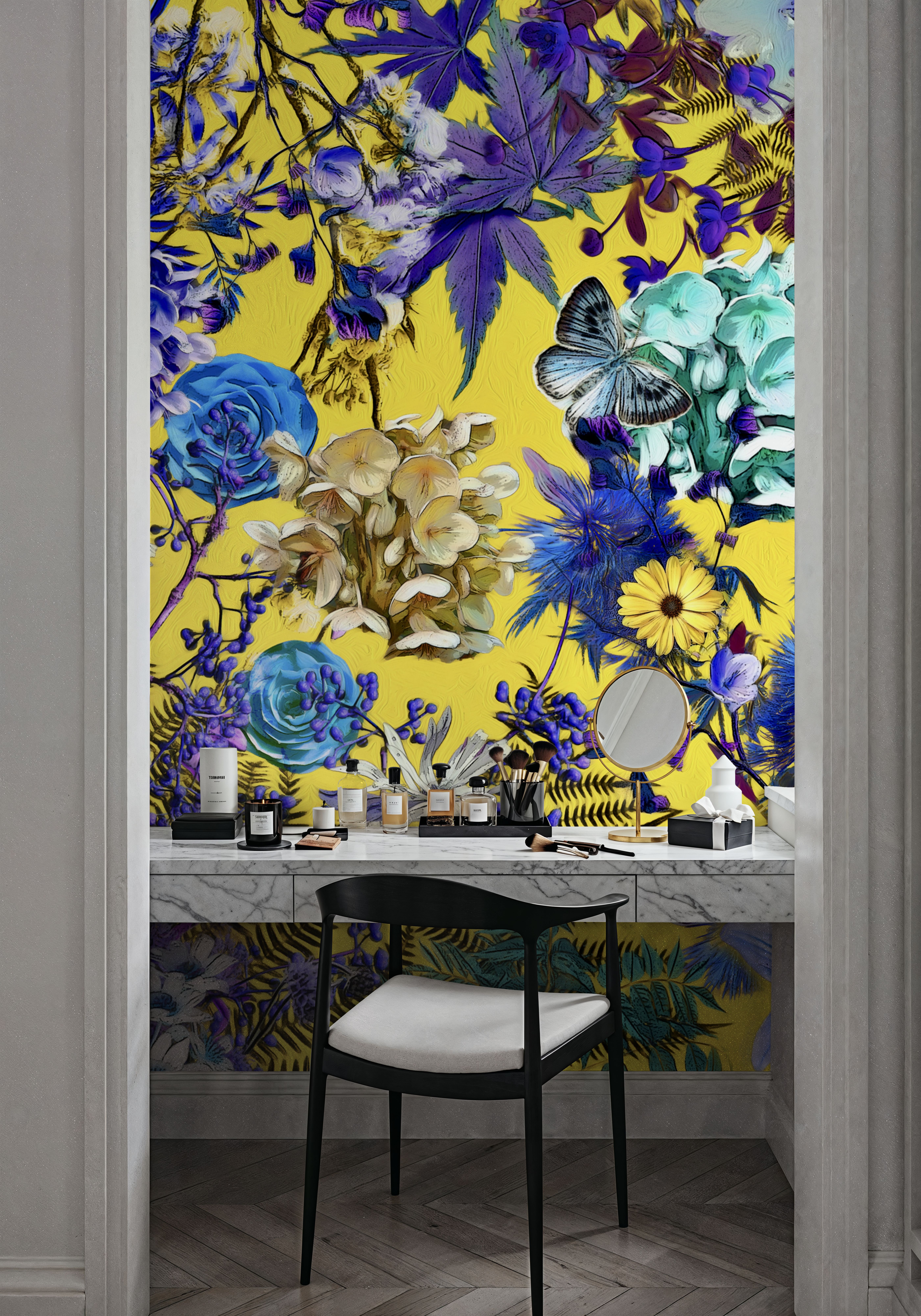 Fotomurale - Yellow Chinoserie - Arte contemporanea Natura - Giallo - Scale corridoi - Wallism Italia - Incollare al muro o Autoadesivo