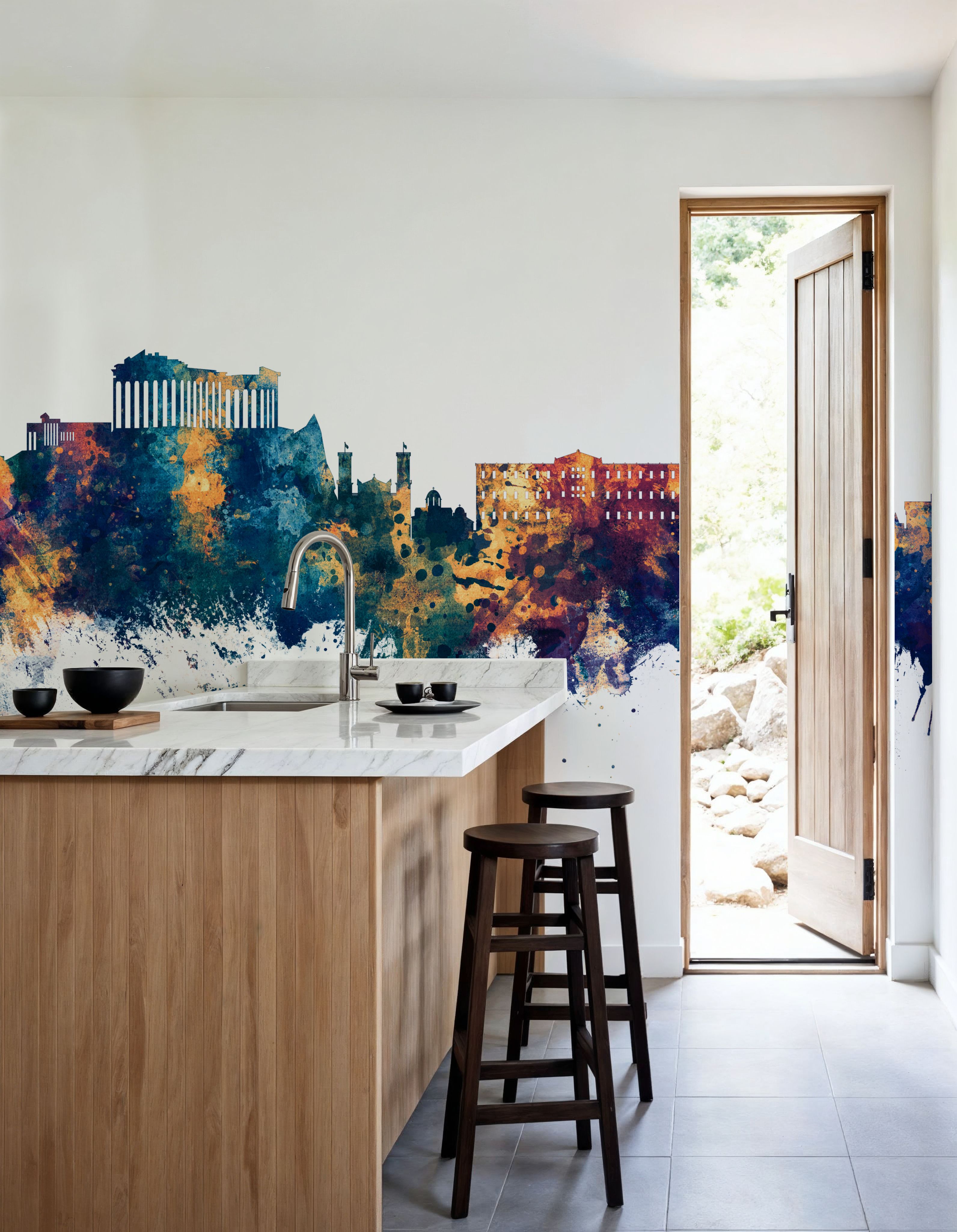 Athens Greece Skyline Blue & Bronze