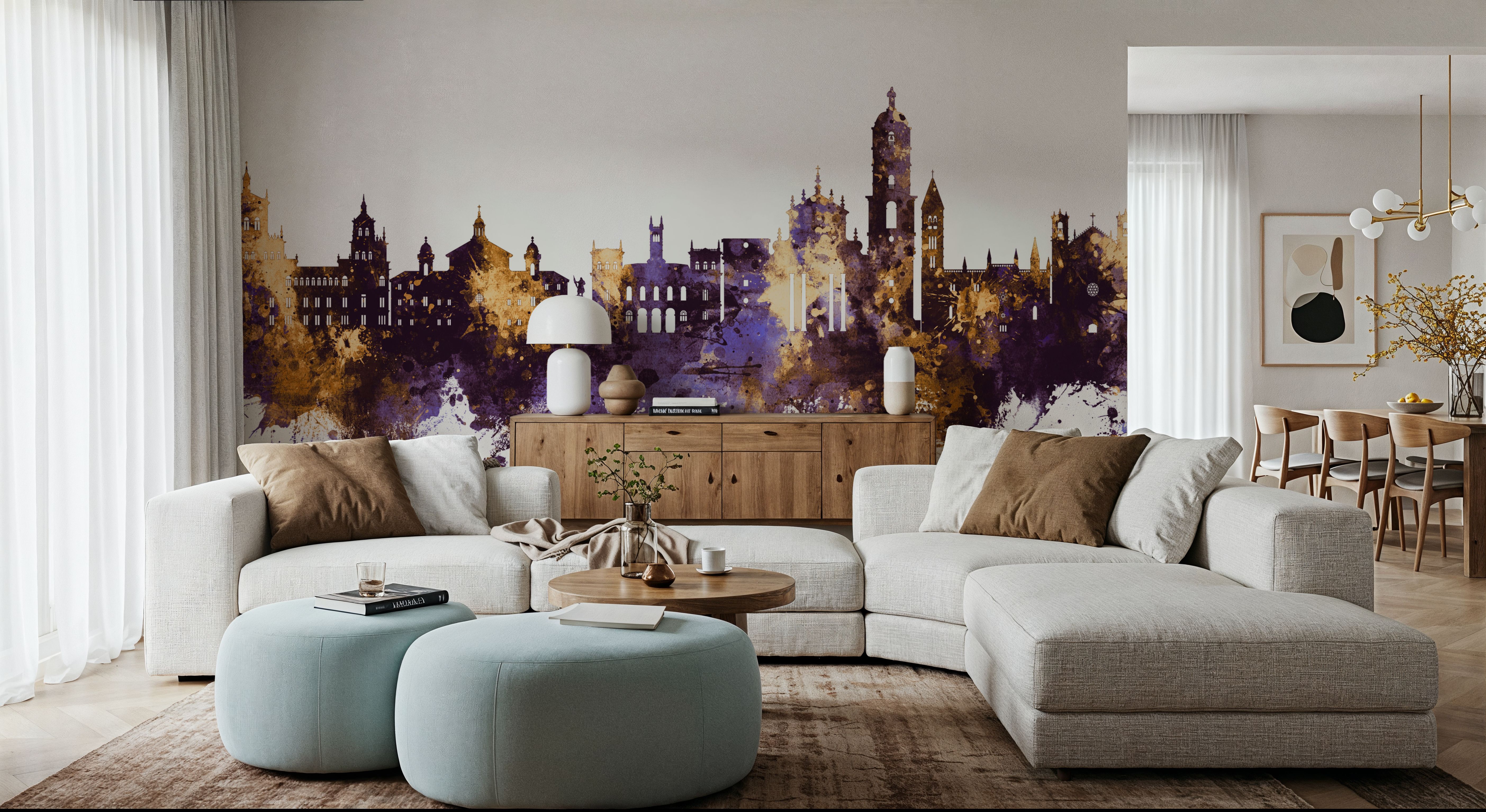 Valladolid Spain Skyline Purple & Gold, Wallpaper