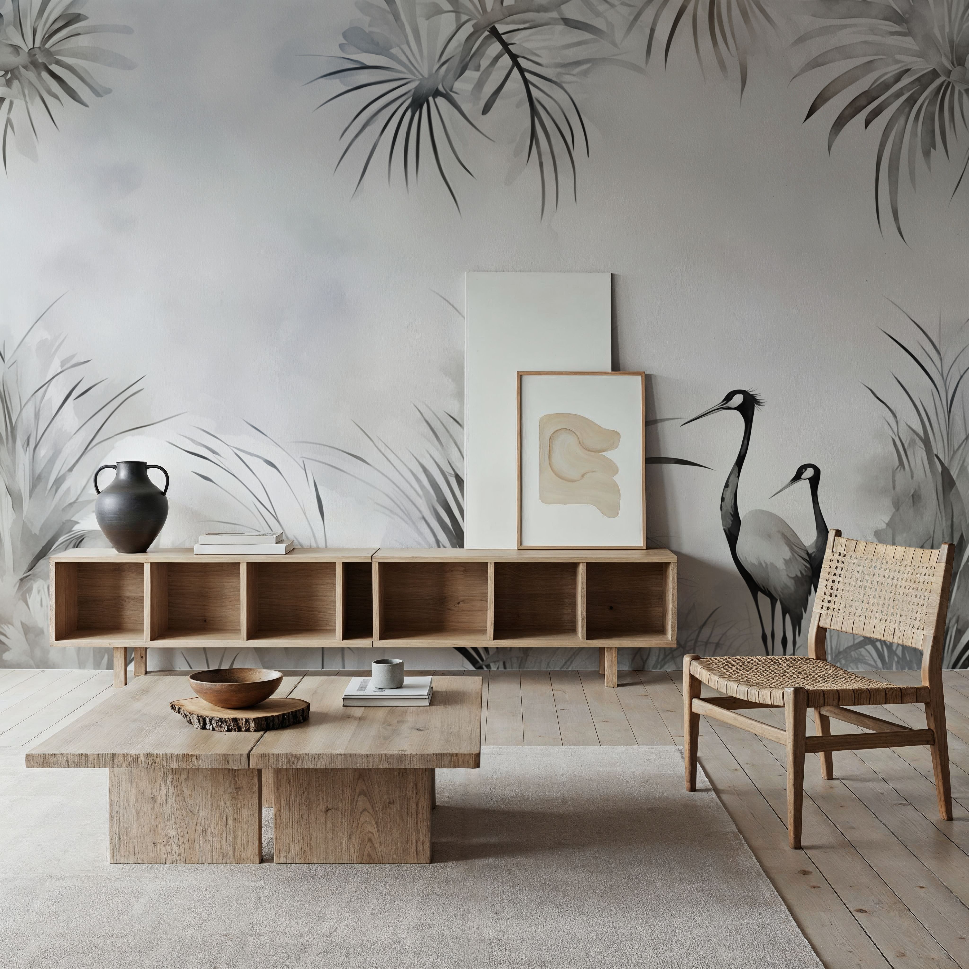 Cranes in a Field Gray