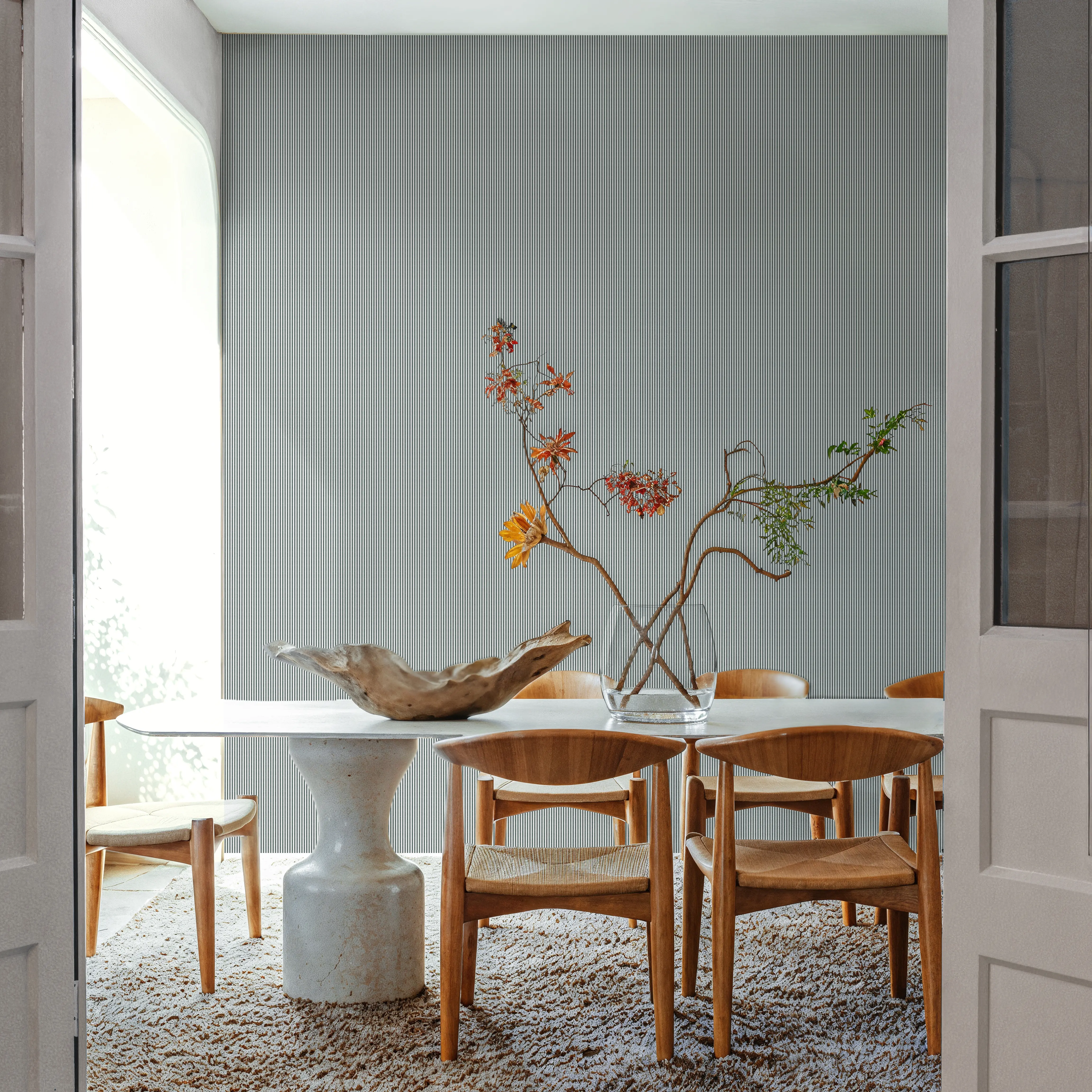 Wallpaper - Erie Petite, Pine - Stripes - Gray - Hallway staircases - Wallism UK - Peel & Stick or Paste-the-Wall