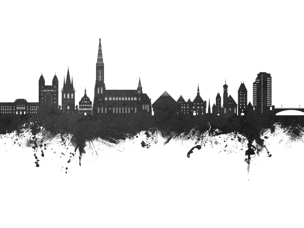 Ulm Germany Skyline Black & White