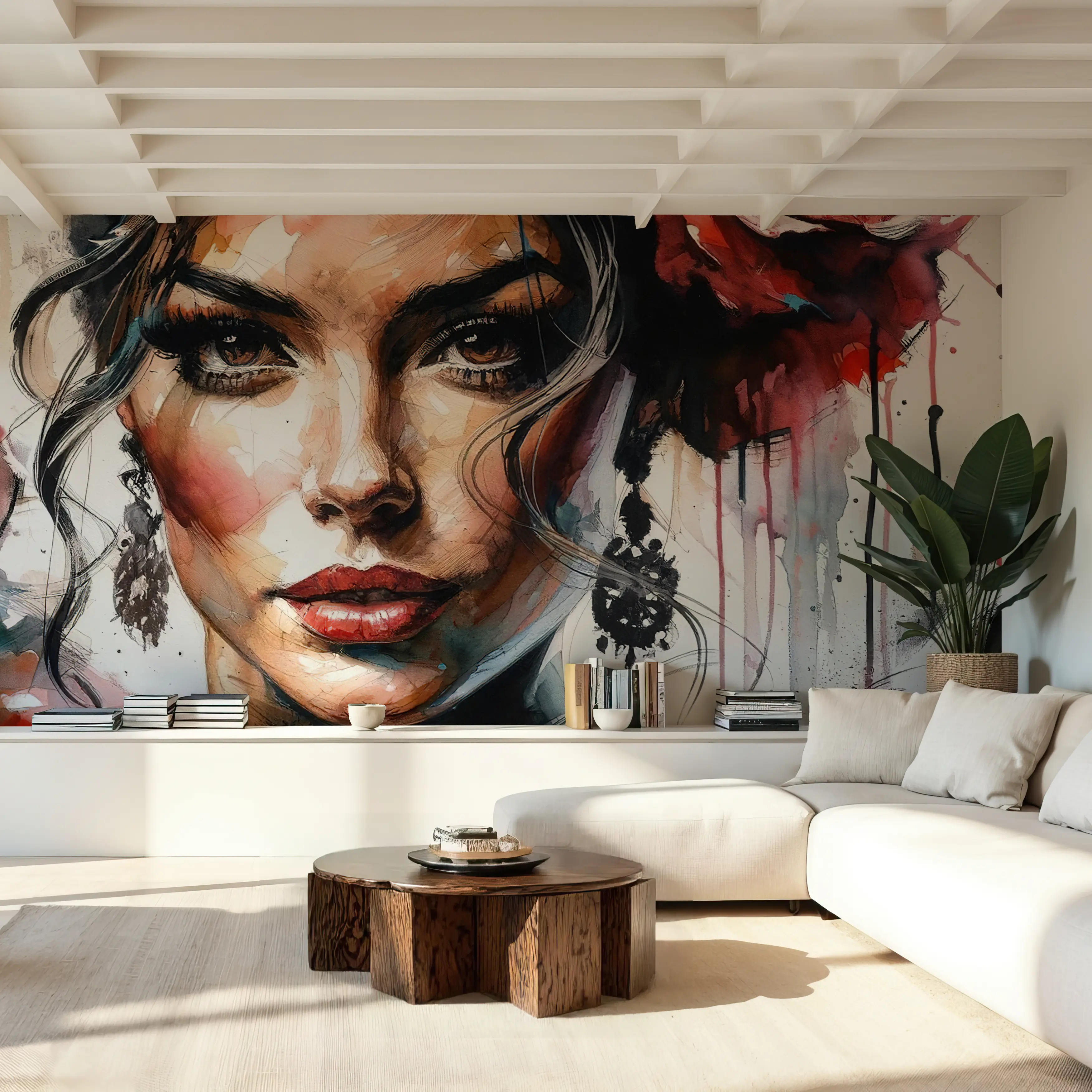Fotobehang - Watercolor Flamenco - Hedendaagse Kunst Mode Mural - Rood - Eetkamer - Wallism Nederland - Zelfklevend of Vliesbehang