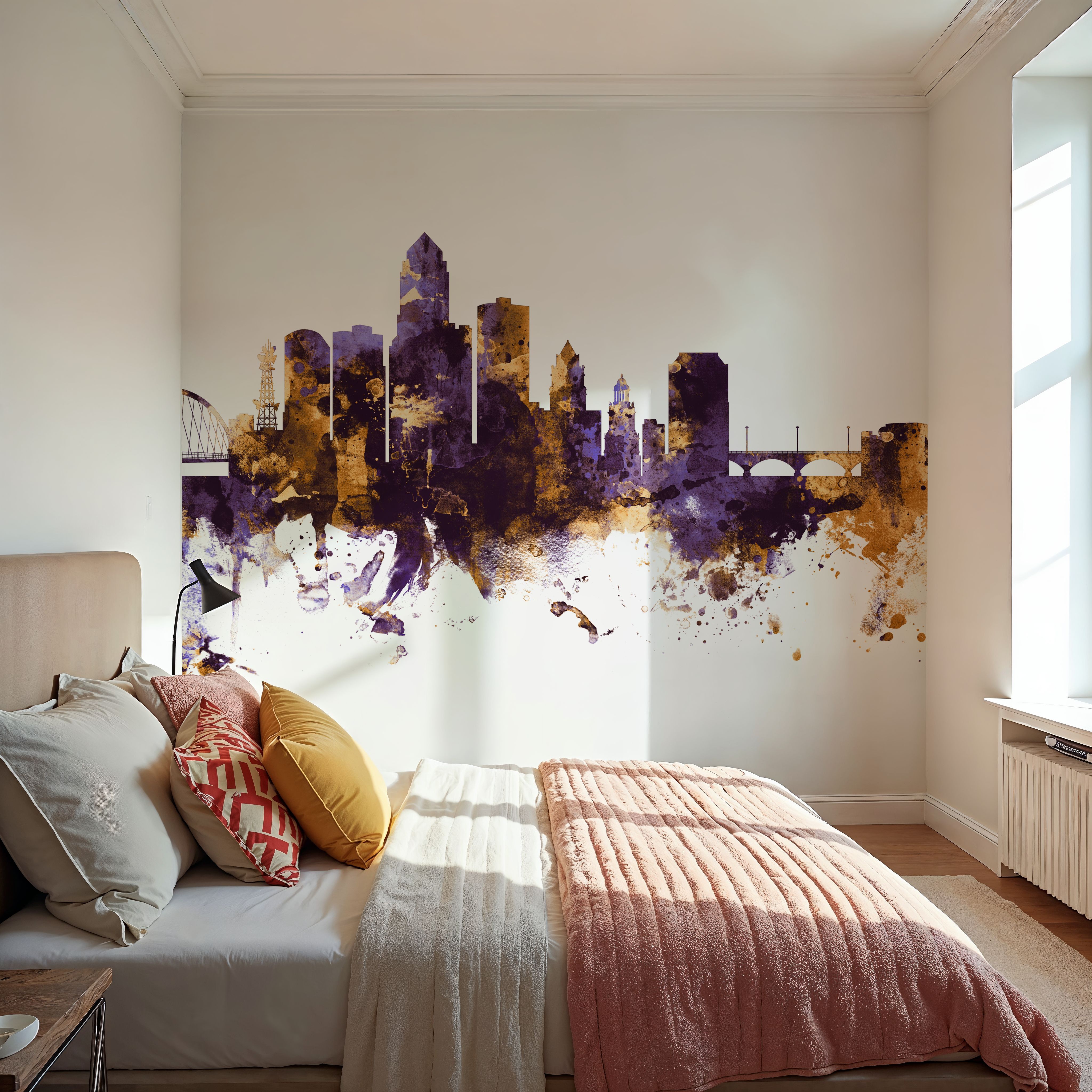 Des Moines Iowa Skyline Purple & Gold