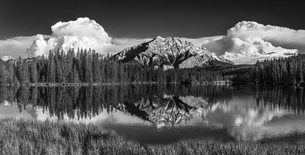 Cascade Mountain Reflection BW