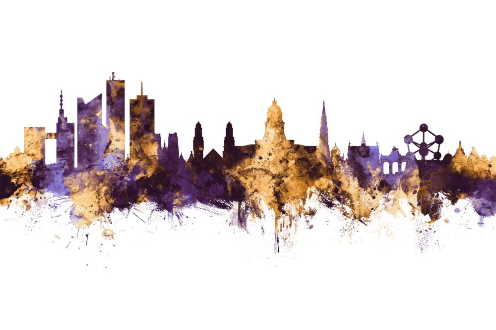 Brussels Belgium Skyline Purple & Gold