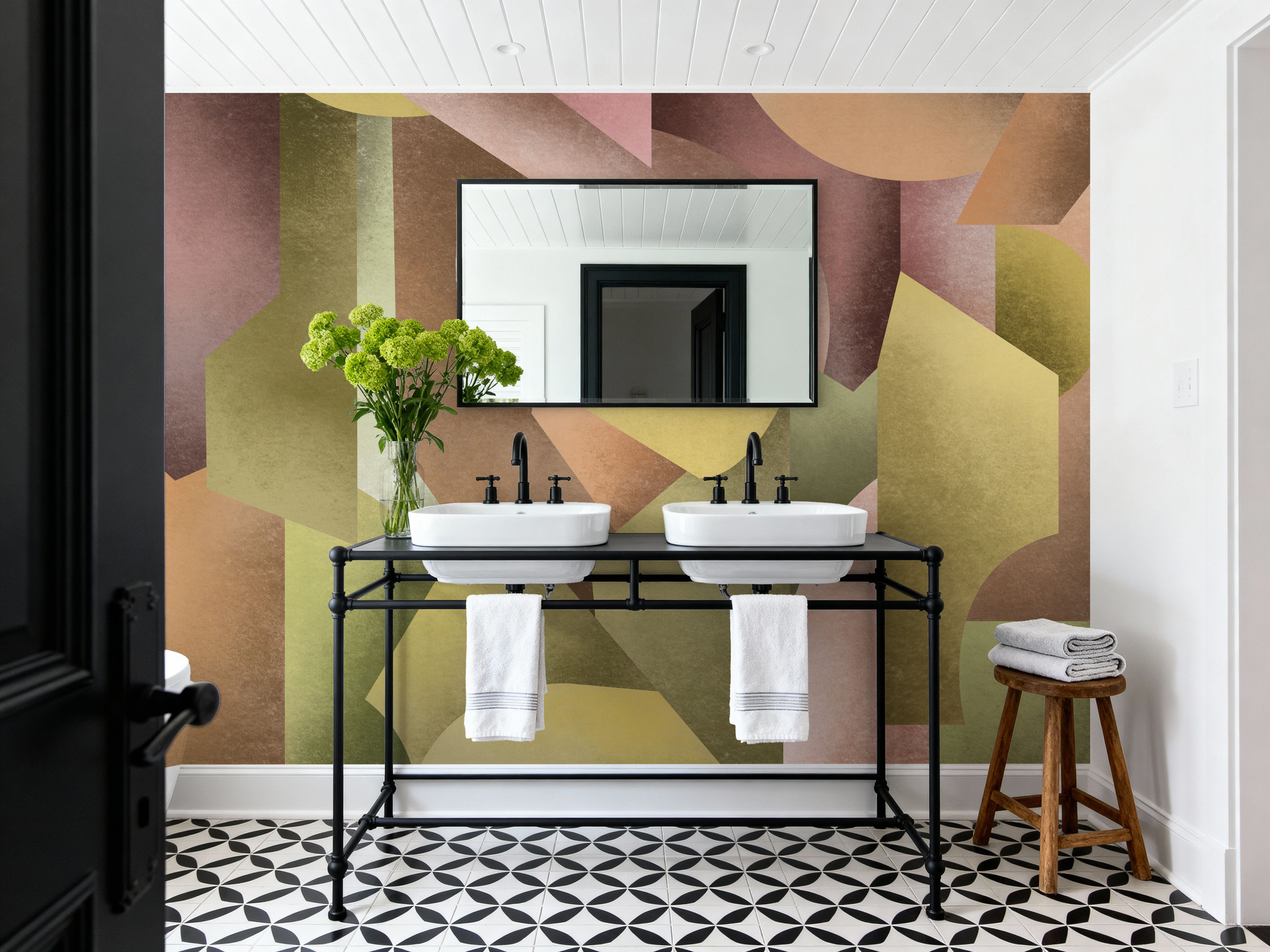 Chalky Geometrica, Spring Green & Rose, Tapeten