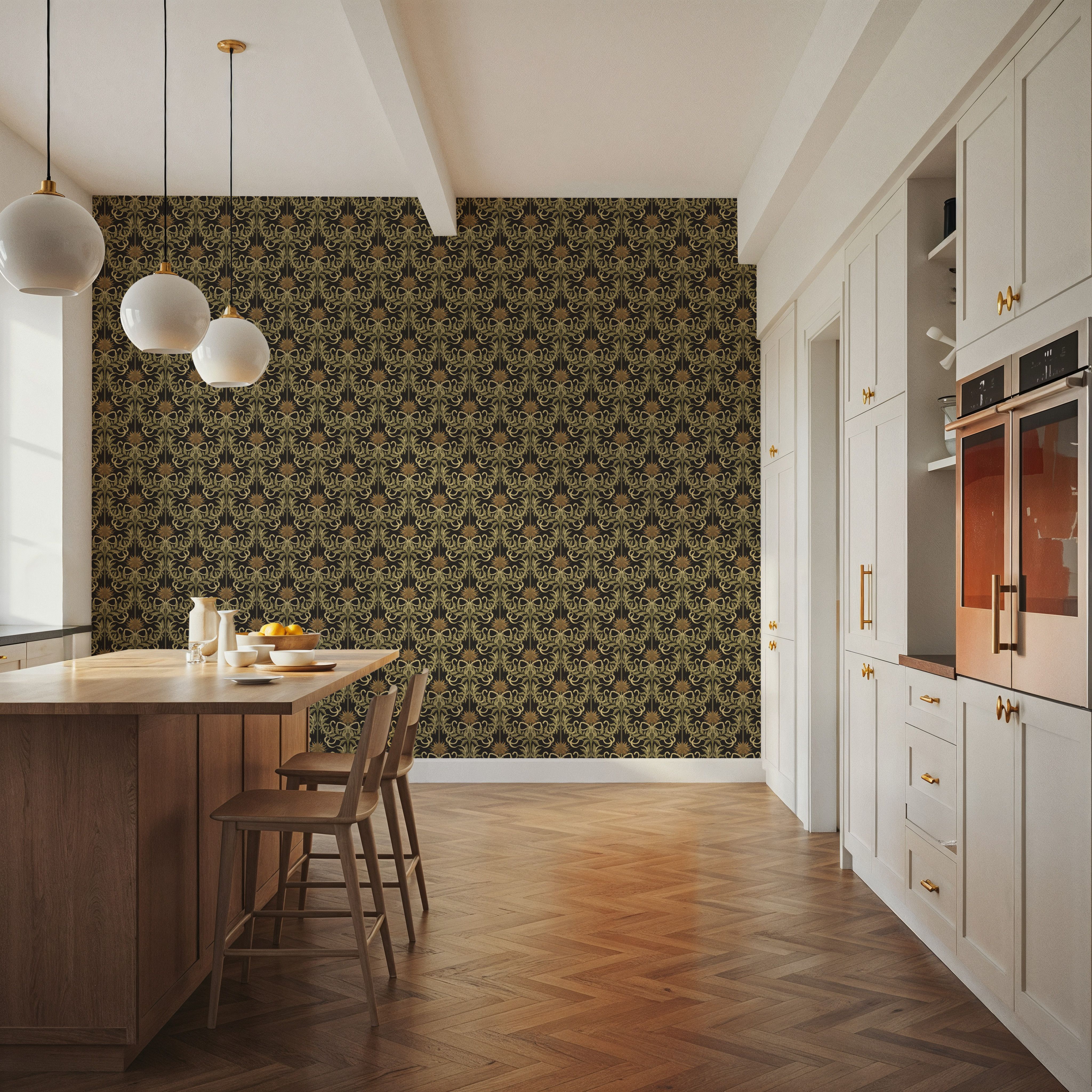 Floral Damask & Bows, Beige