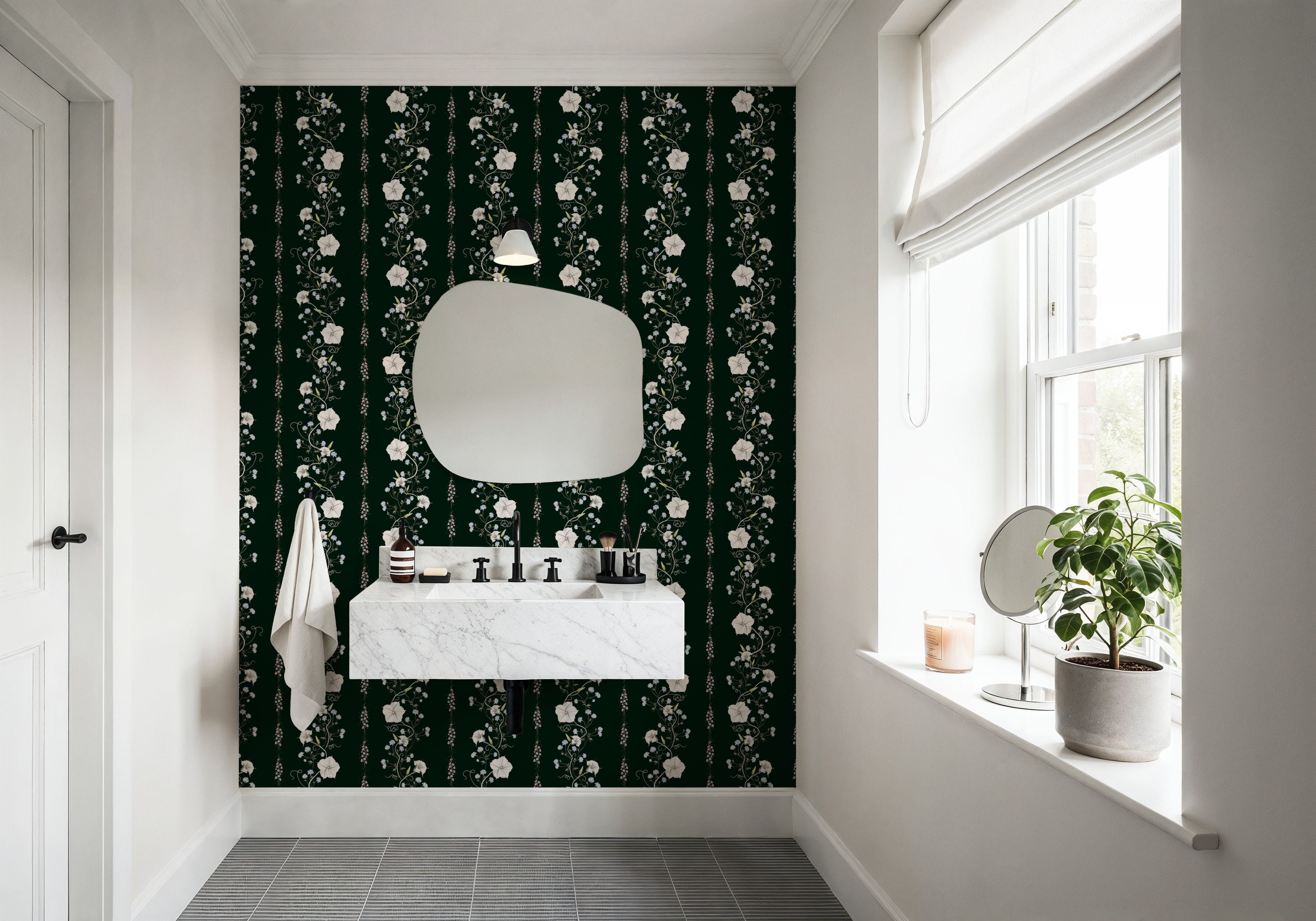 Trailing Flower Stripe, Dark Green