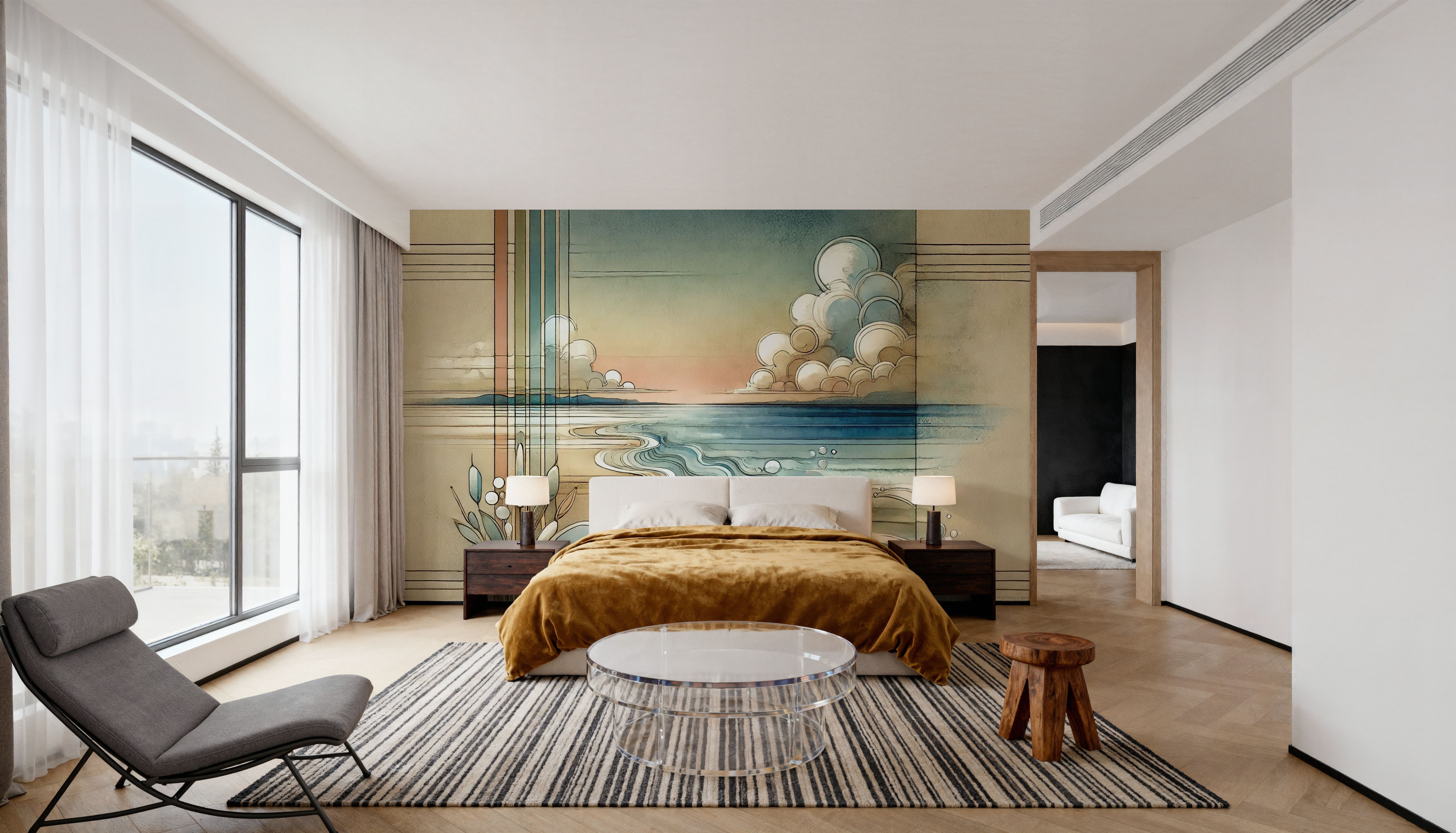 Abstract Coastal Dusk in Art Deco