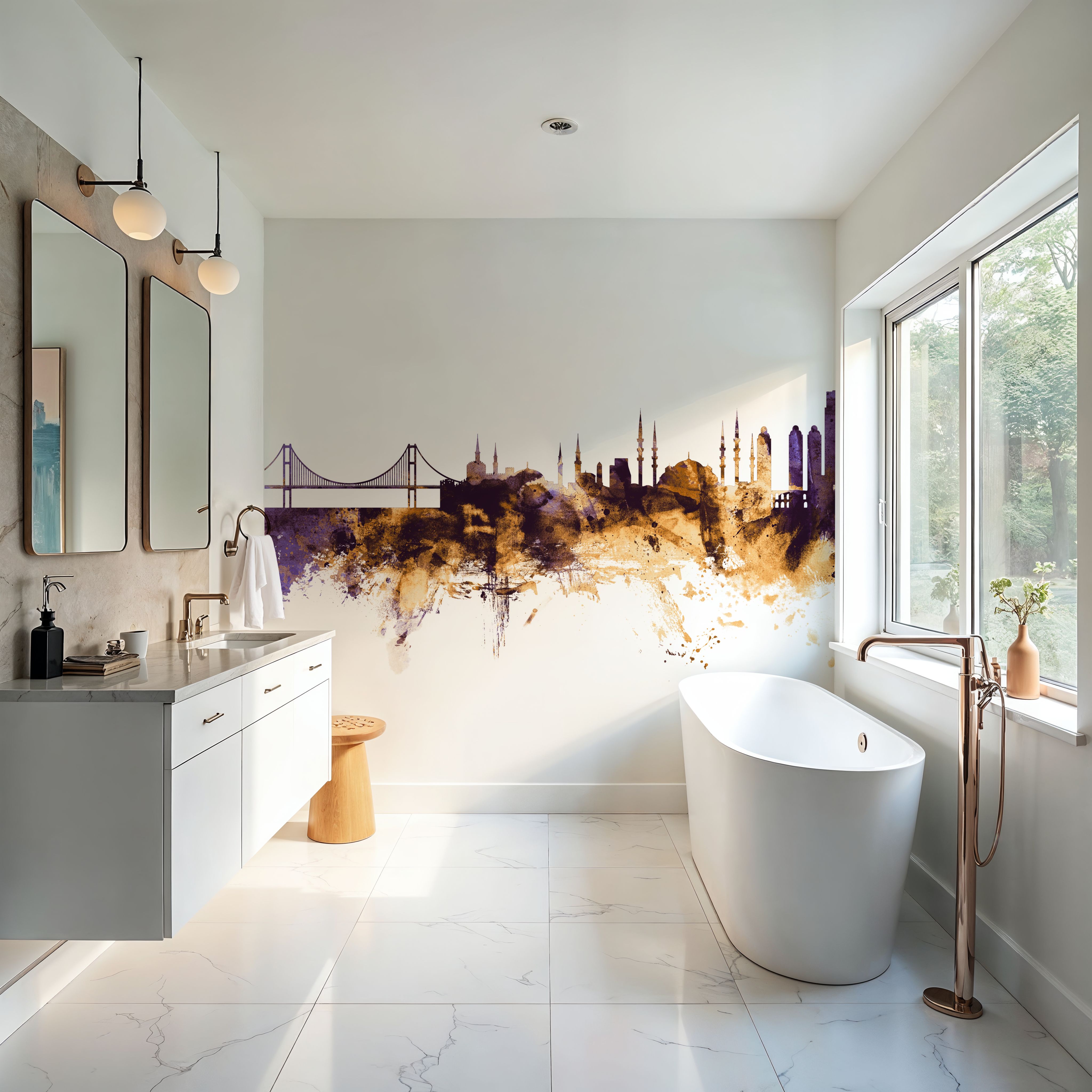 Istanbul Turkey Skyline Purple & Gold