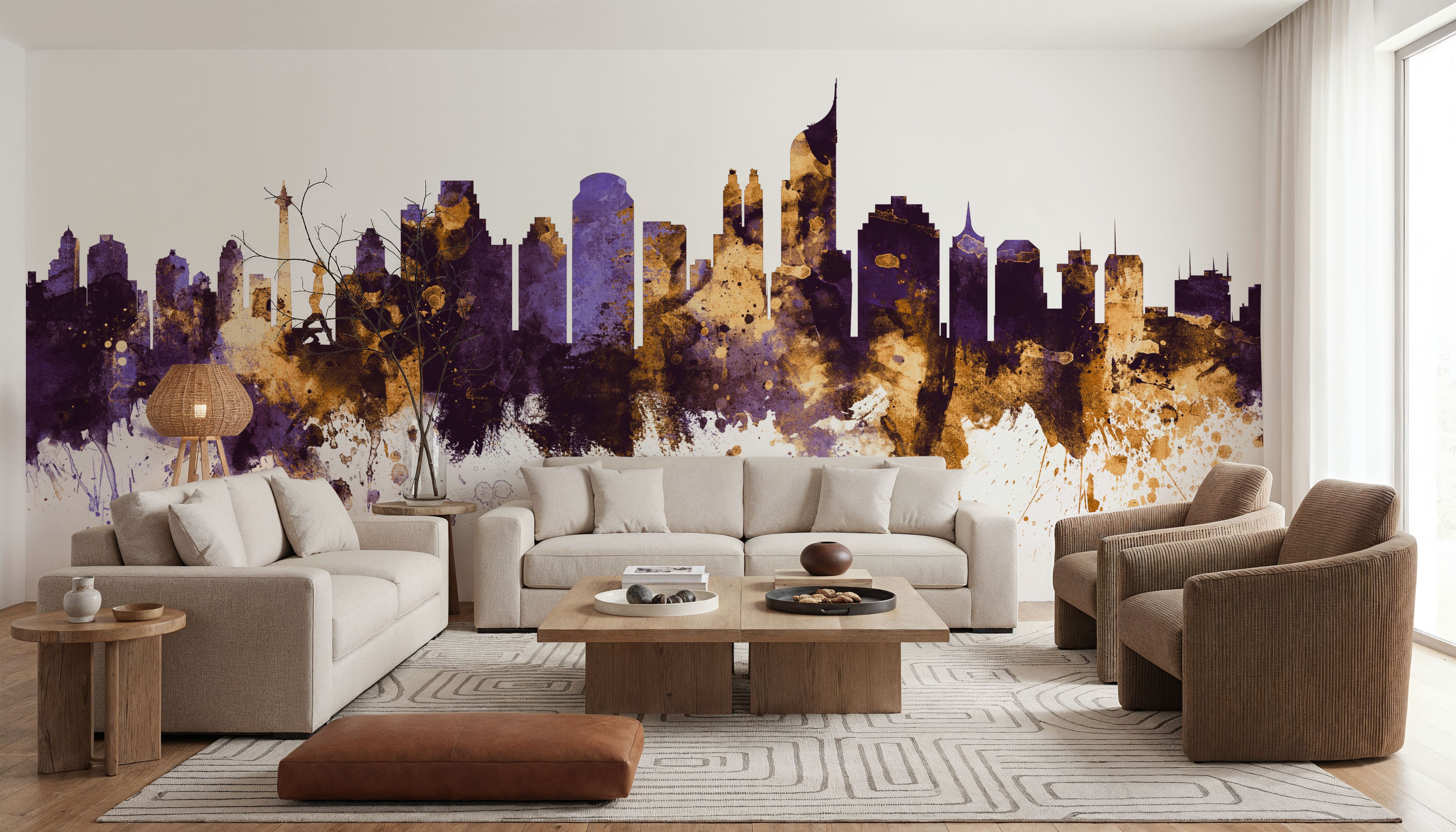 Jakarta Skyline Indonesia Purple & Gold