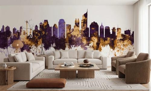 Jakarta Skyline Indonesia Purple & Gold