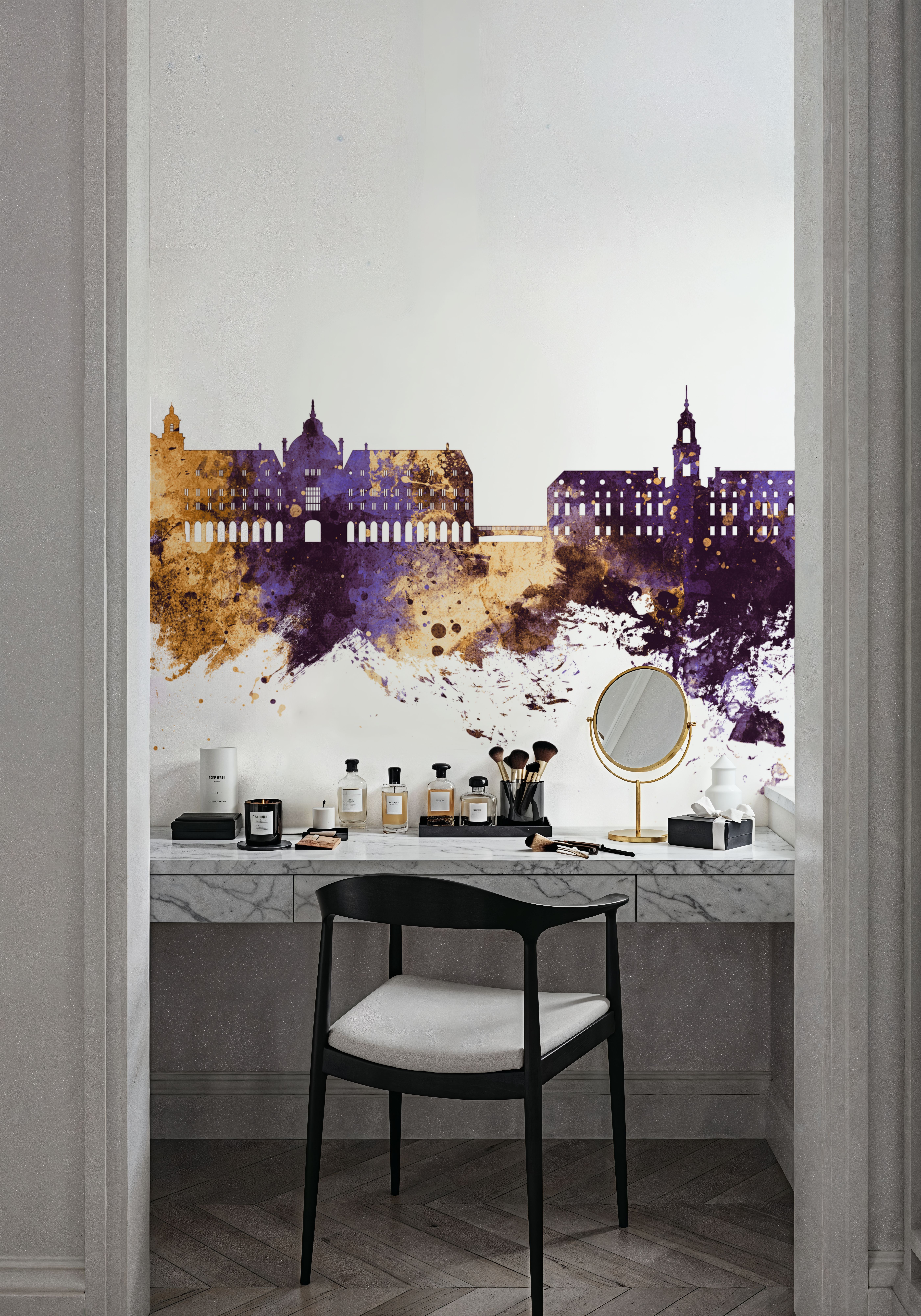 Rennes France Skyline Purple & Gold