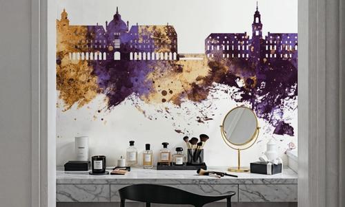Rennes France Skyline Purple & Gold