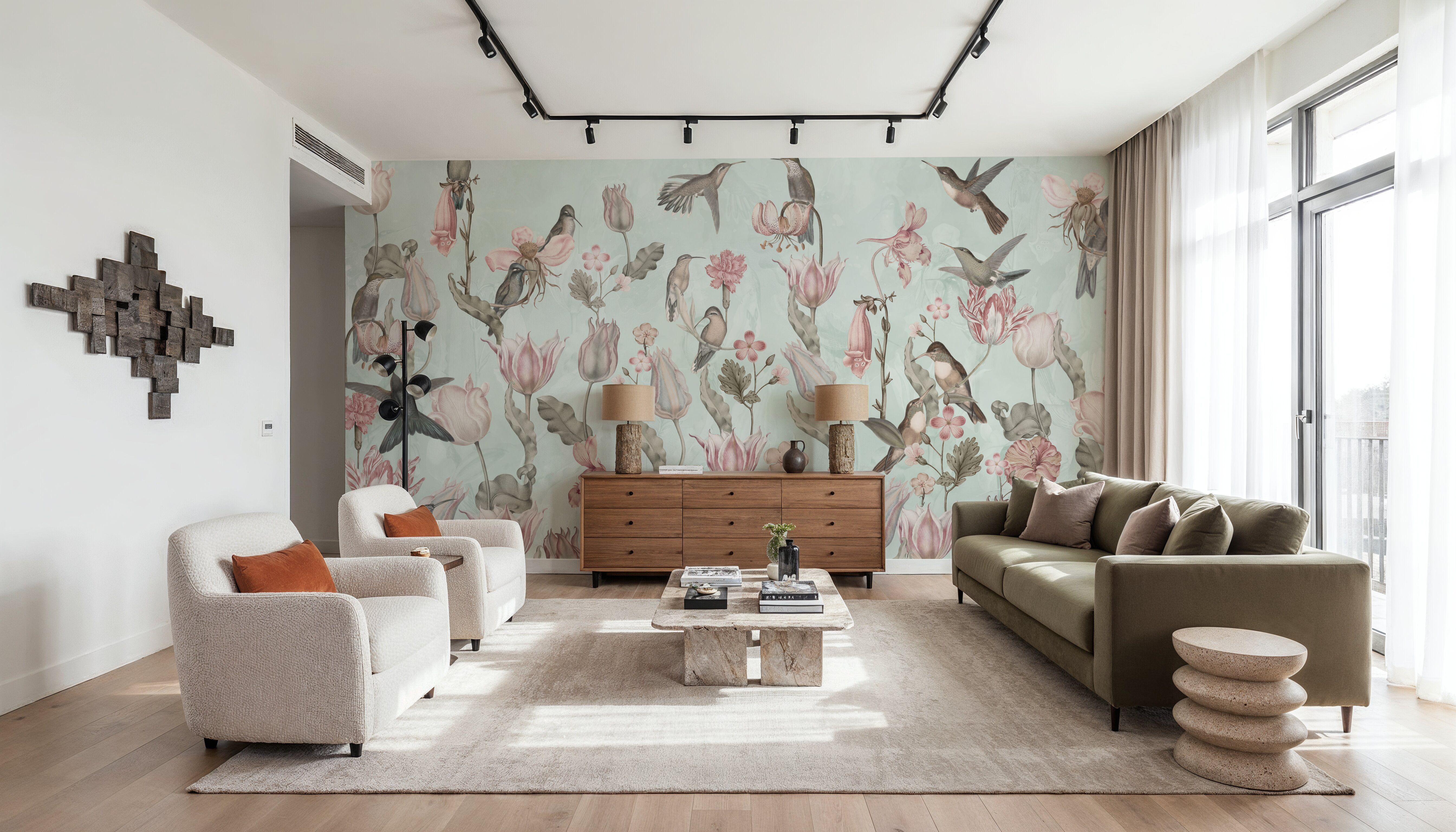Tulips & Birds, Pistachio