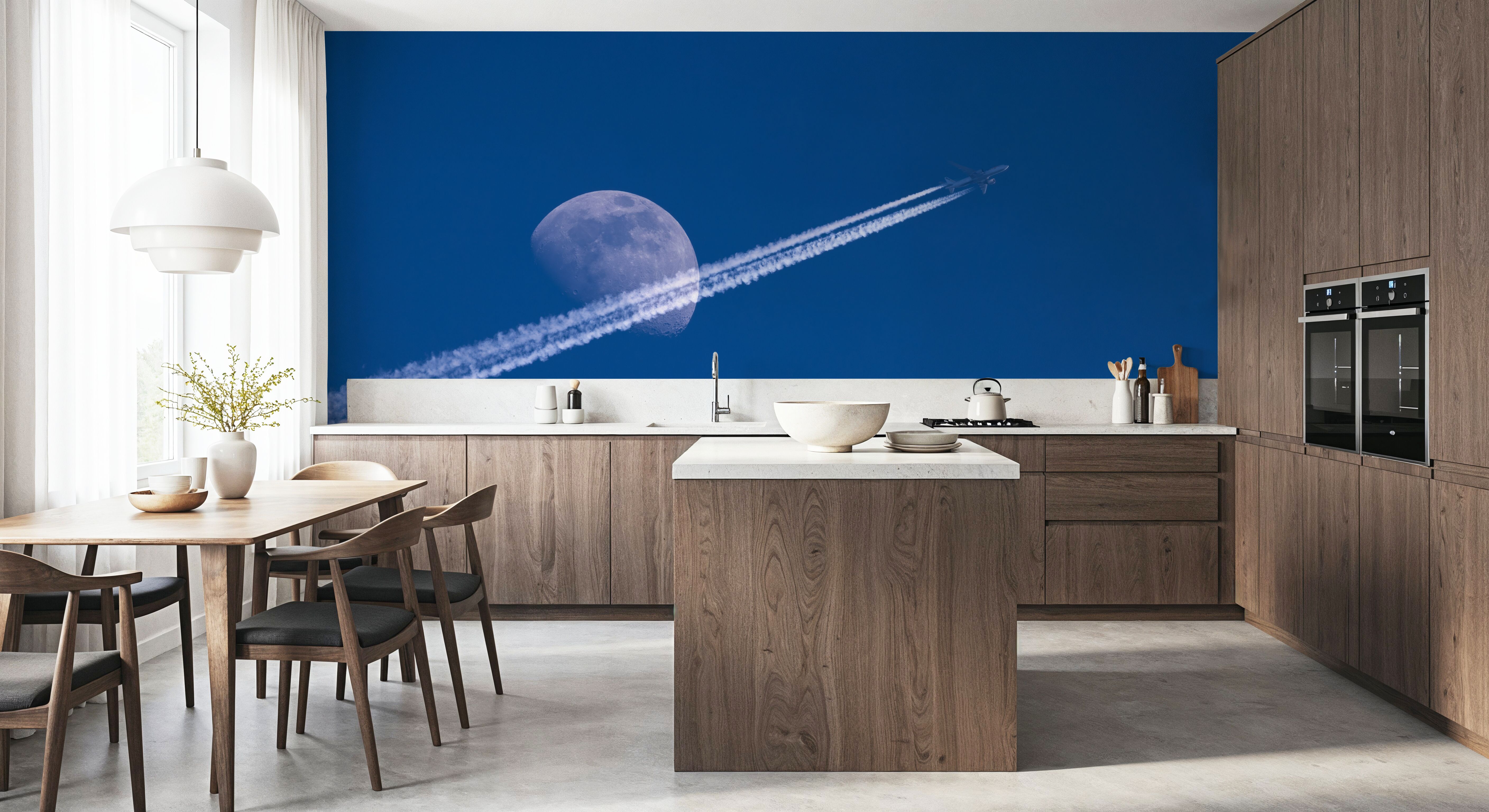 Airplane Trails and Moon