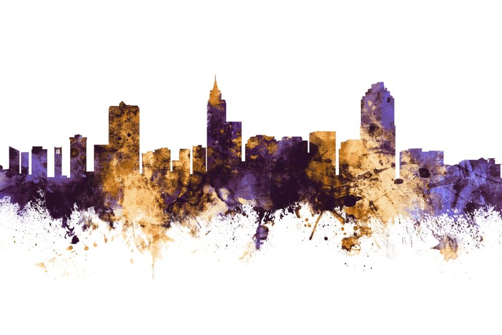 Raleigh North Carolina Skyline Purple & Gold