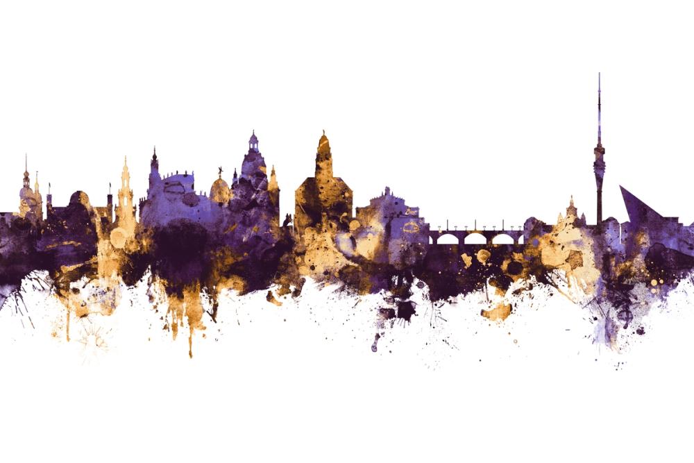 Dresden Germany Skyline Purple & Gold